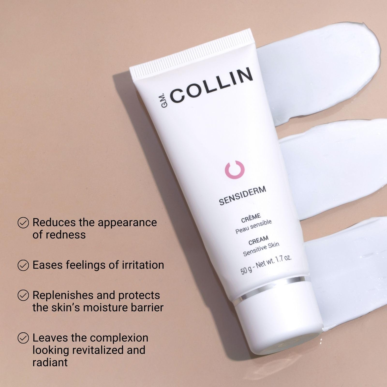 G.M. COLLIN Sensiderm Cream | Daily Face Moisturizer for Sensitive Skin | Hydrating Redness Reducing Lotion for Rosacea