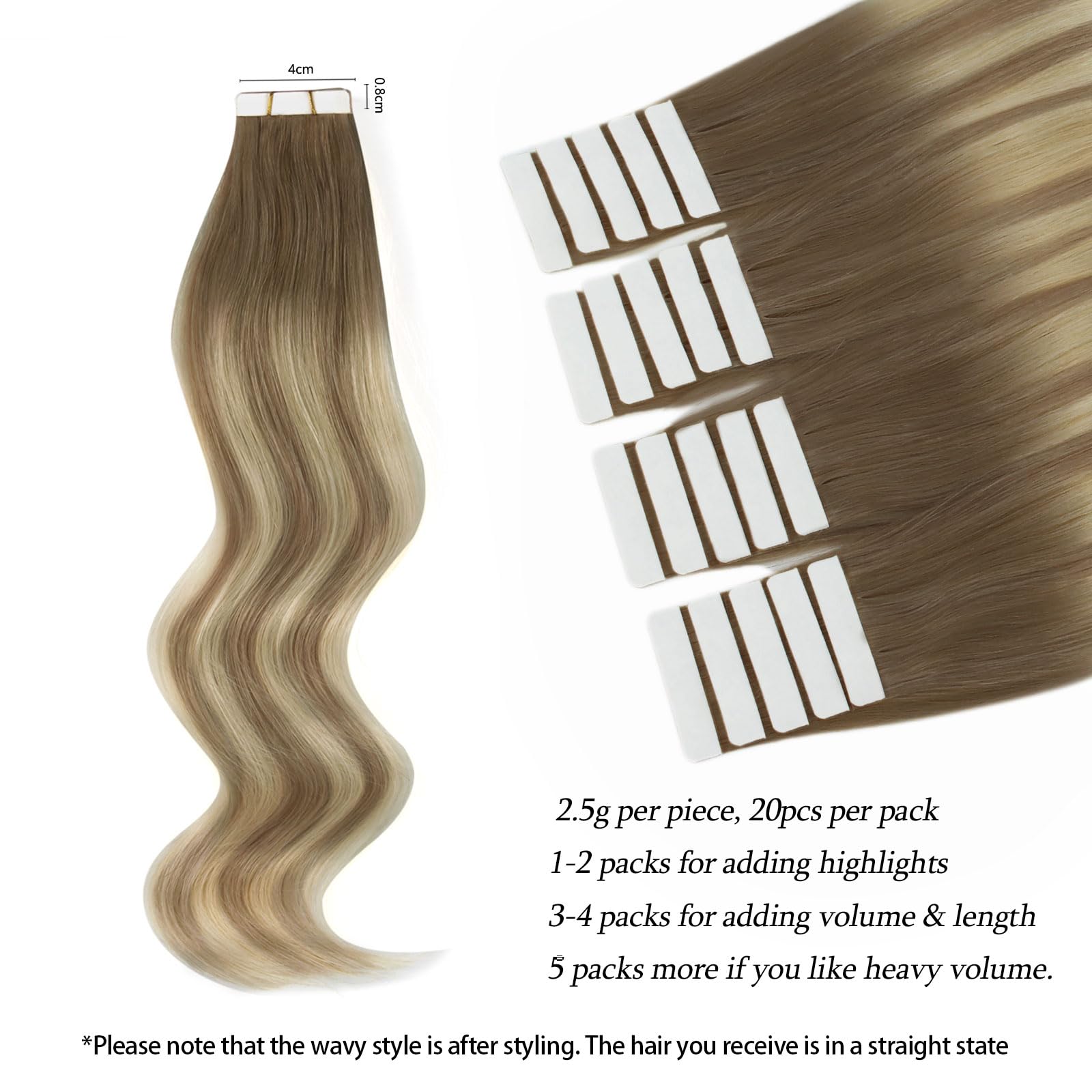 Abh Amazingbeauty Hair 22 Inch Hair Extensions Real Human Hair Tape In Balayage Ash Brown To Blonde Mix With Light Blonde Invisi