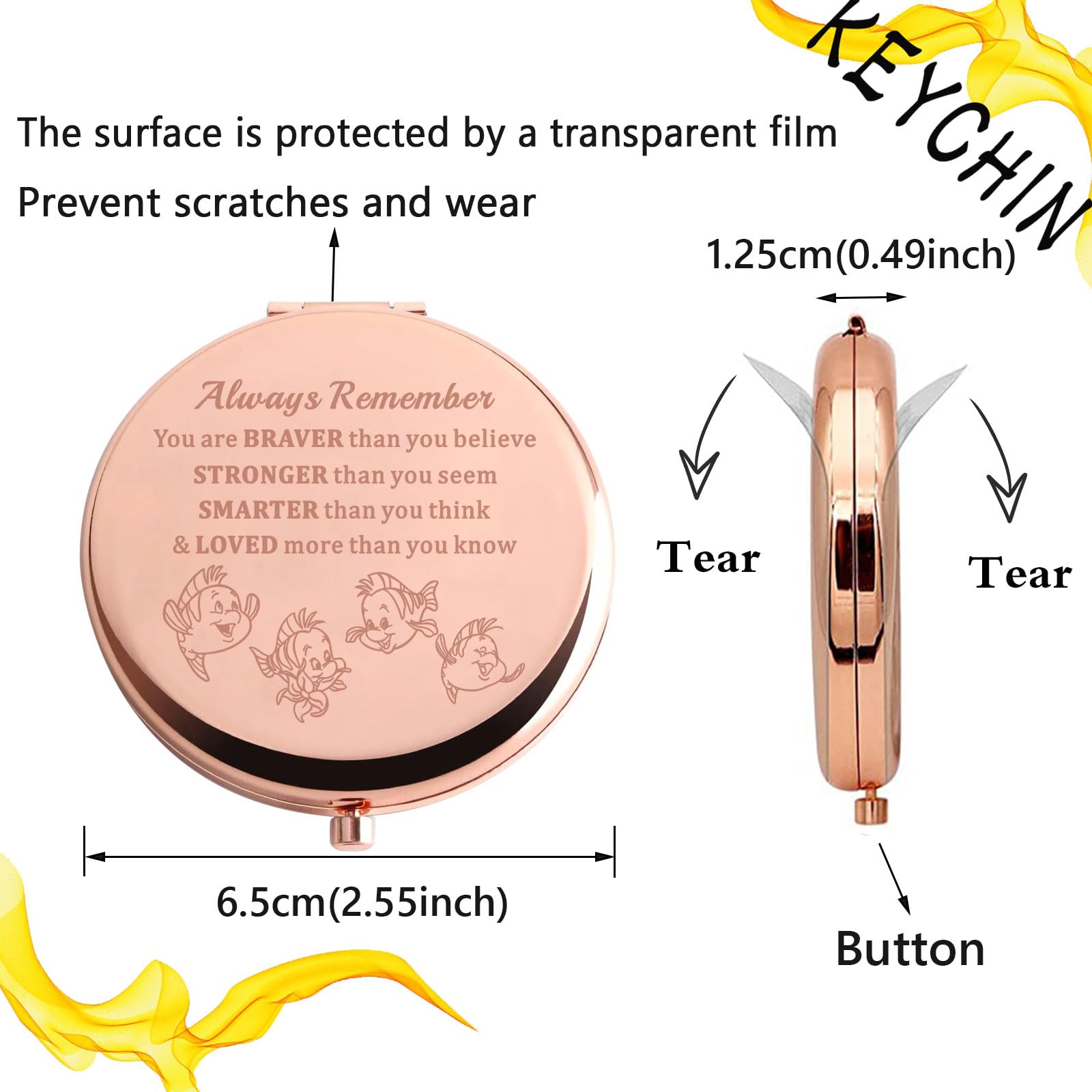 Keychin Mermaid Flounder Pocket Mirror Ariel And Flounder Fans Gifts You Are Braver Stronger Smarter Than You Think Flounder Fan