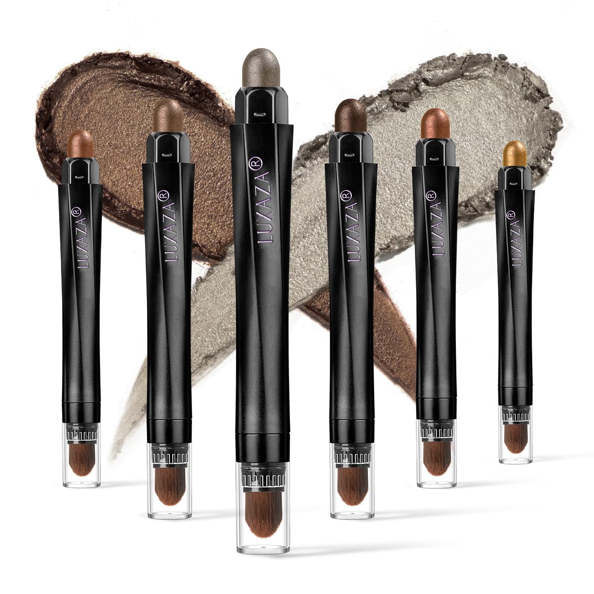 Luxaza Brown Eyeshadow And Eyeliner Pen Set, Shimmer Neutral Cream Crayon,Waterproof Long Lasting Eye Highlighter Stick,Eye Brig