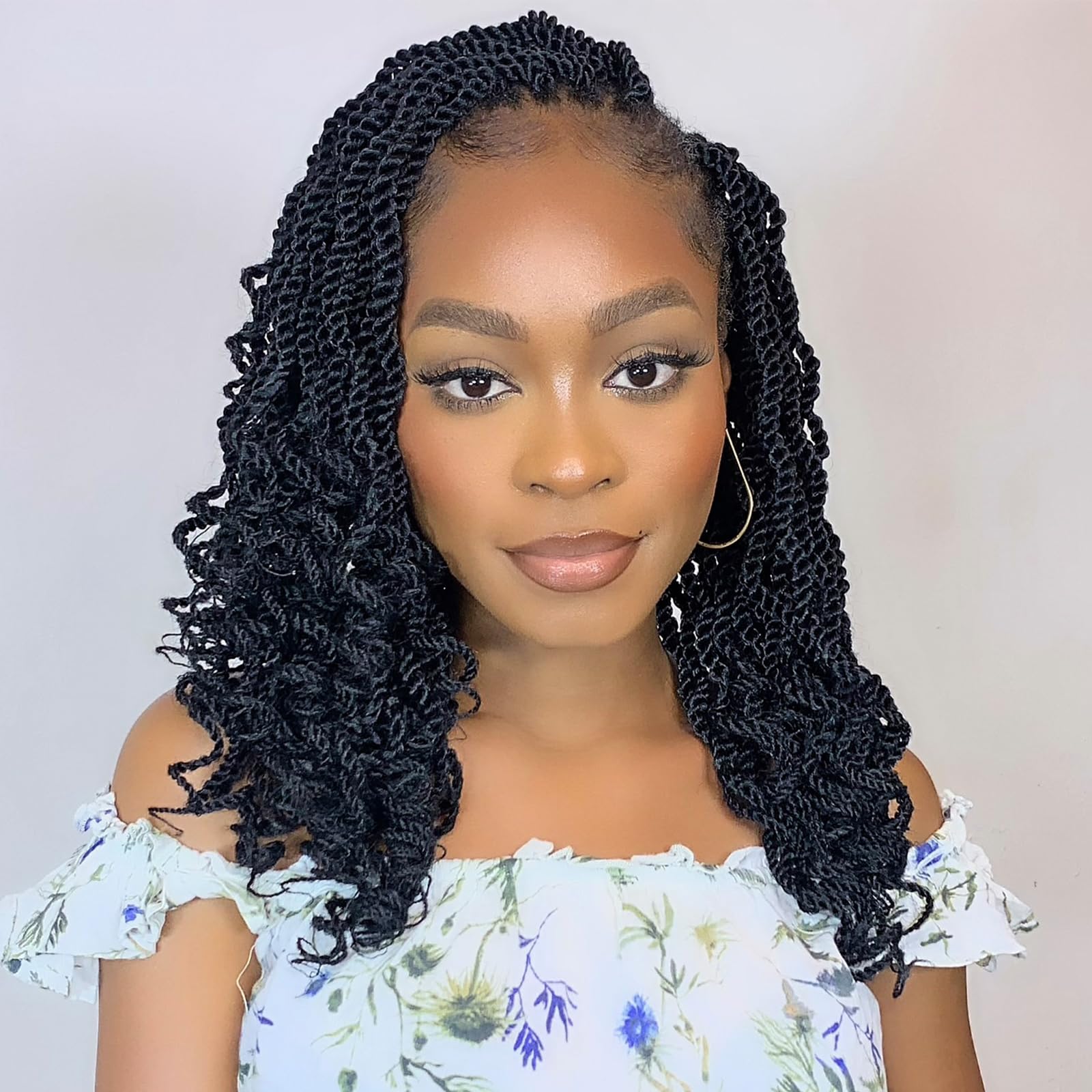 Leeven 10 Inch Wavy Senegalese Twist Crochet Hair With Curly Ends 8 Packs Black Short Pre Looped Crochet Braids Small Hanava Twi