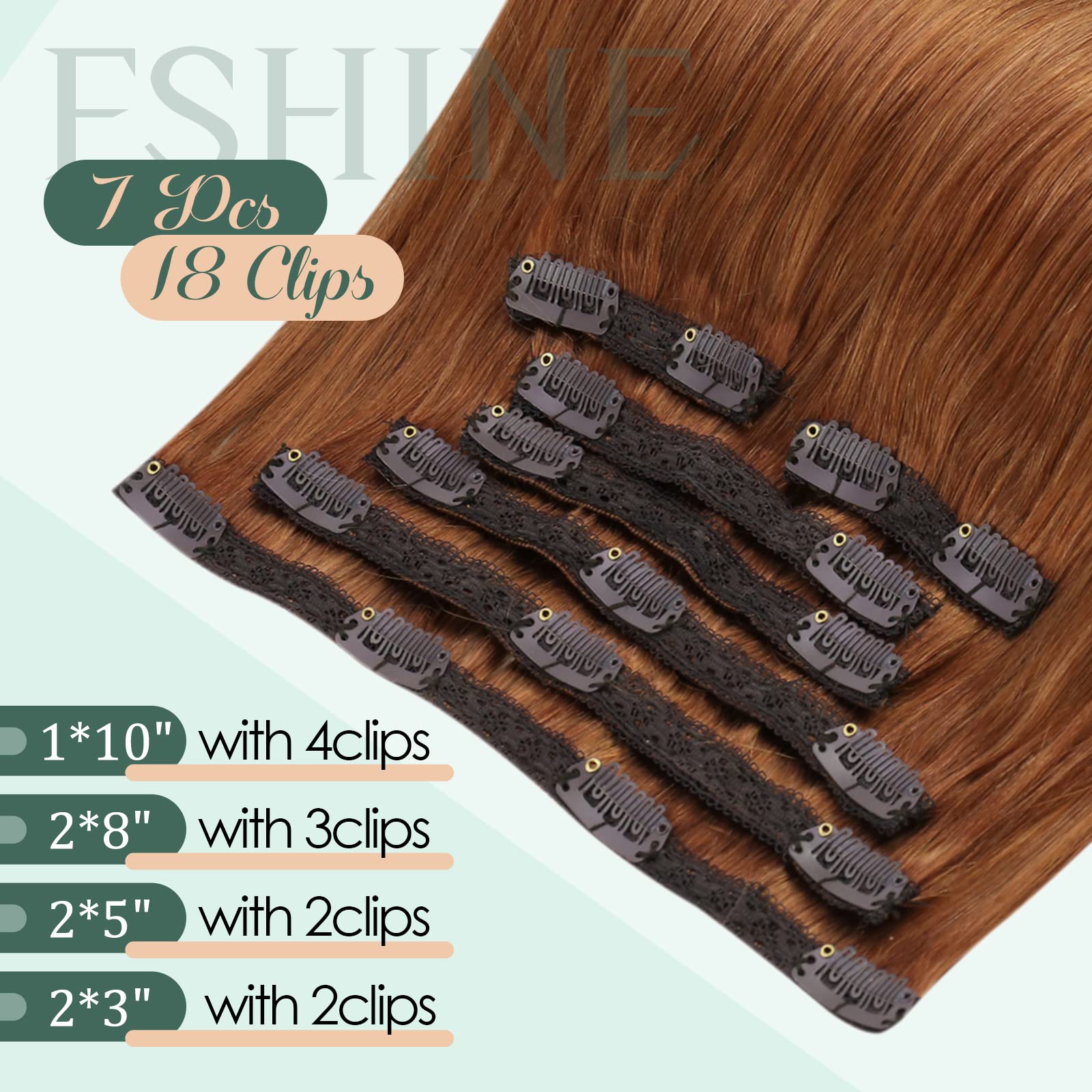 Fshine Clip In Human Hair Extensions 120G Crimson Soft Straight Natural Hair Clip In Extensions 7Pcs Seamless Remy Human Hair Ex