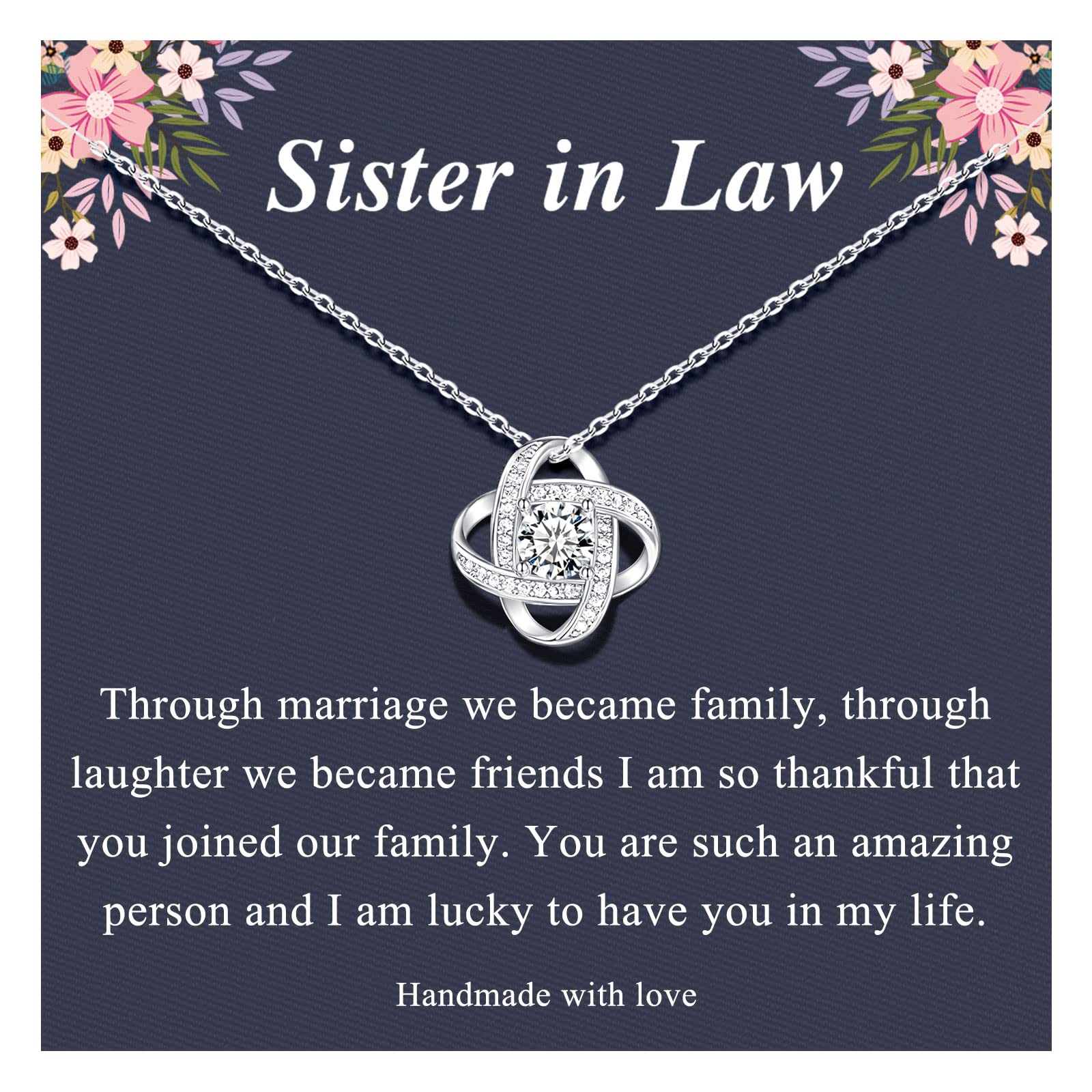 UNGENT THEM Mothers Day Gifts for Sister in Law Christmas Wedding Birthday Ideas Jewelry Love Knot Necklace