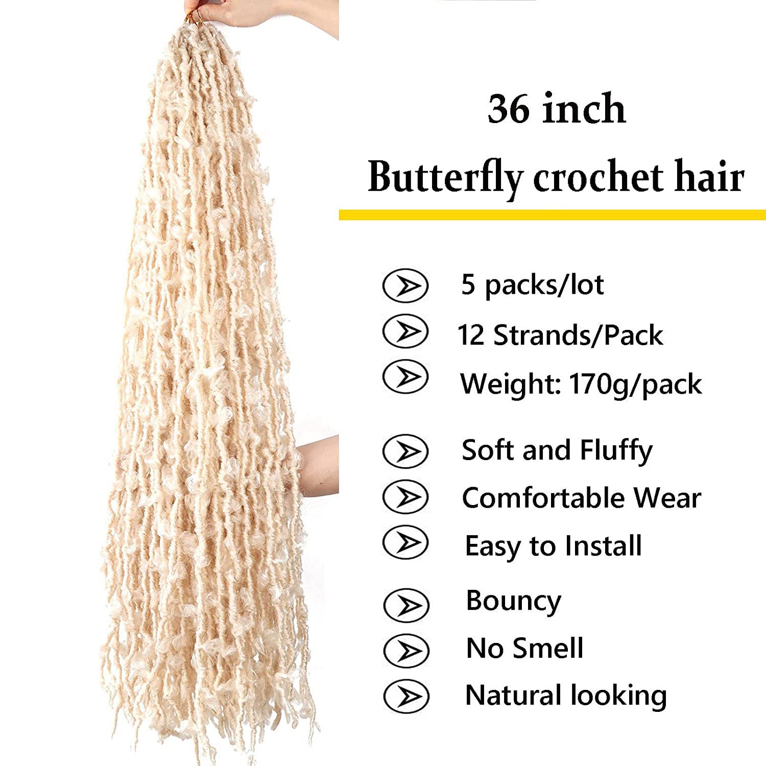 Lmzim 5 Packs 36 Inch Butterfly Crochet Hair For Black Women Faux Locs Pre Looped Pre-Twisted Braids (36 Inch 5 Pack, 613)