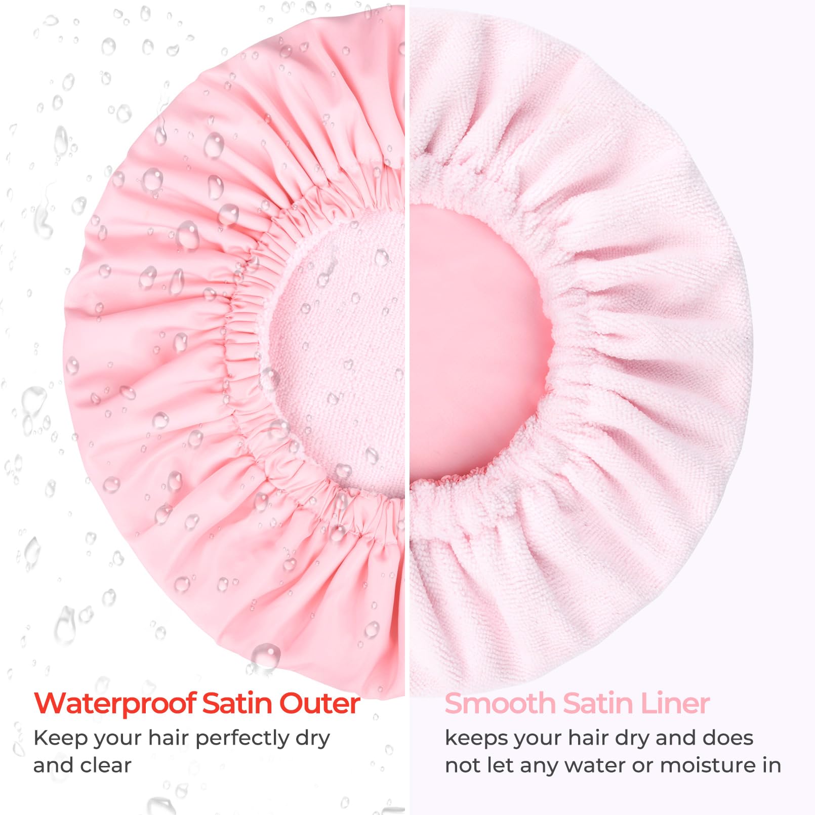 Pink Shower Cap For Women Terry Lined Bath Cap Large Reusable Waterproof Elastic Band Shower Caps For Long Thick Hair Soft Bath