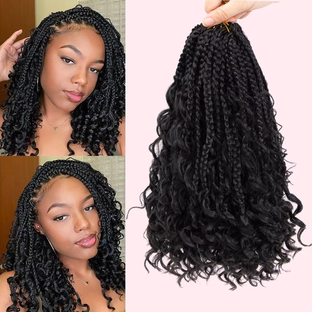 Boho Box Braids Crochet Hair 12 inch 8 Packs Box Braid Crochet Hair with Curly Ends Pre-looped Goddess Box Braids Crochet Hair E