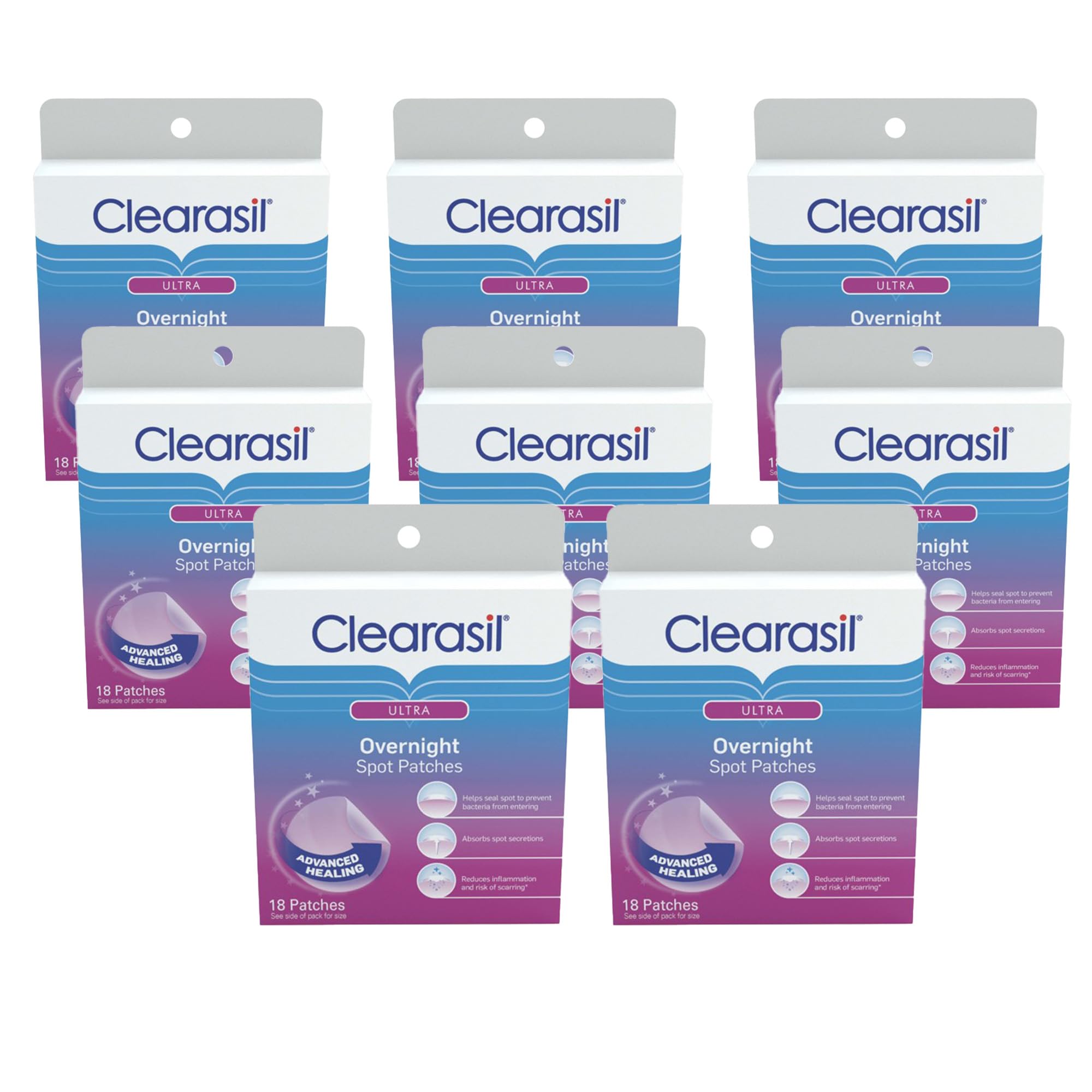 Clearasil Overnight Spot Patches, Advanced Healing Hydrocolloid Acne Pimple Treatment, Blemish Spot Stickers for Face, 18 Count 