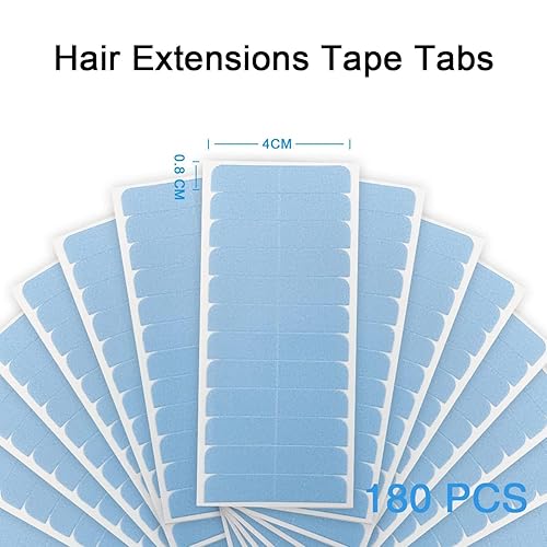 Suyya 180 Pieces Hair Extension Tape Tabs Double Sided Extension Tapes For Replacement 4Cm X0.8Cm (Blue 180 Pieces)