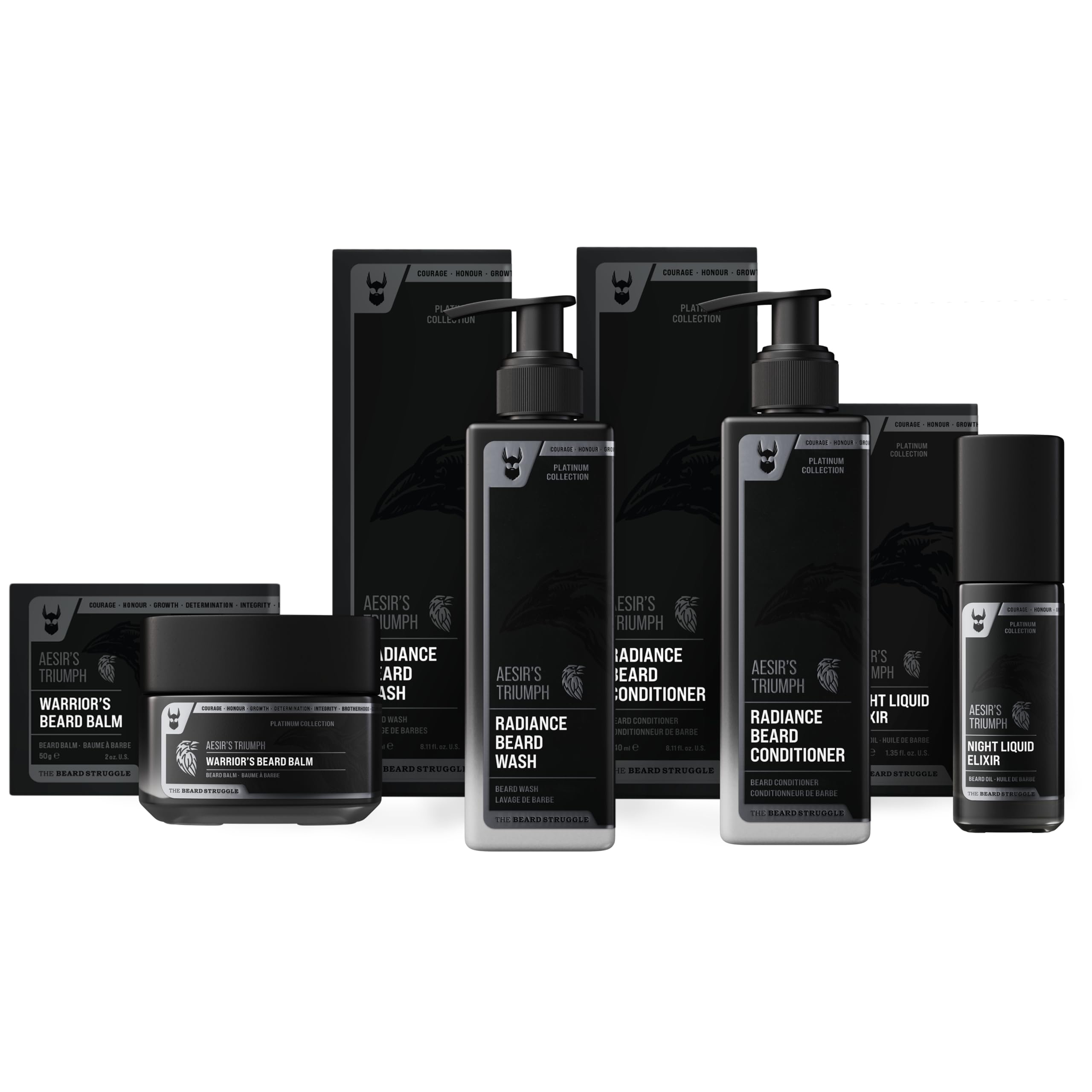 The Aesir's Triumph Beard Grooming Kit - Beard Growth Essentials with Balm, Oil, Wash & Conditioner for Men - Platinum Collectio