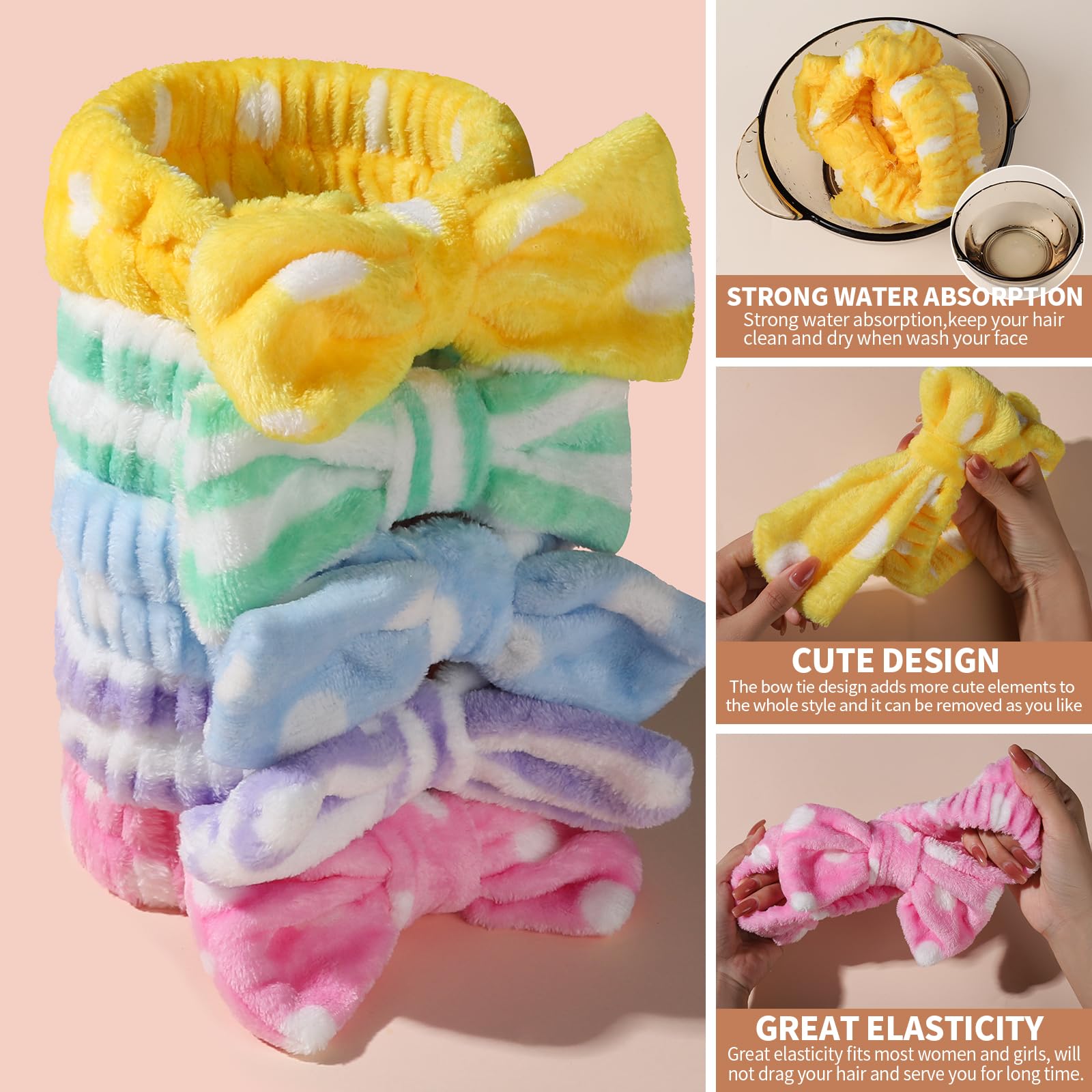 Teenitor Hairband, 5Pcs Makeup Headband With Removable Bow, Spa Headband For Washing Face, Makeup, Shower, Microfiber Headband F