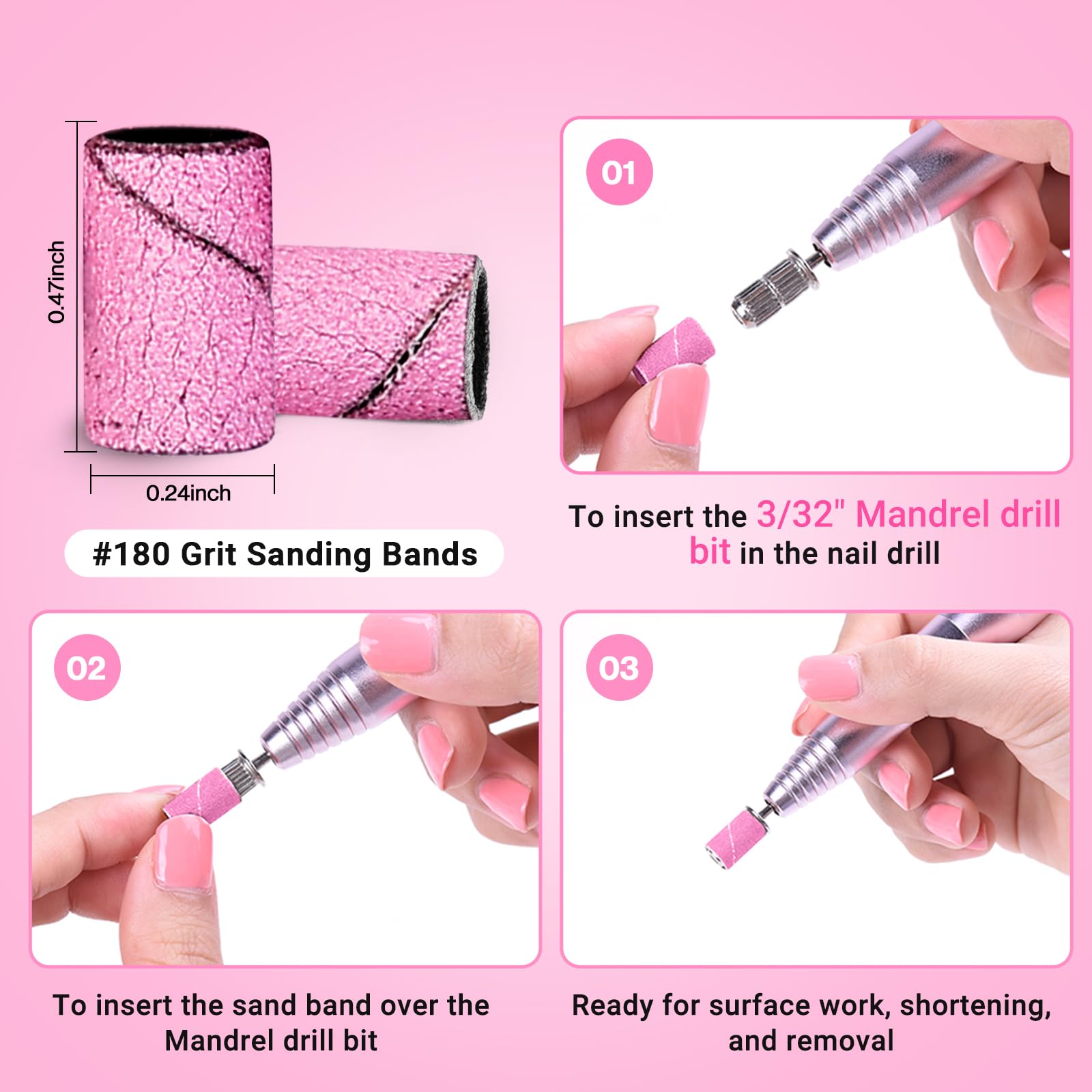 Melodysusie 100 Pcs Nail Drill Bits Sanding Bands For Nail Drill 180 Fine Grit Nail File Sanding Bands For Acrylic Nails Gel Man