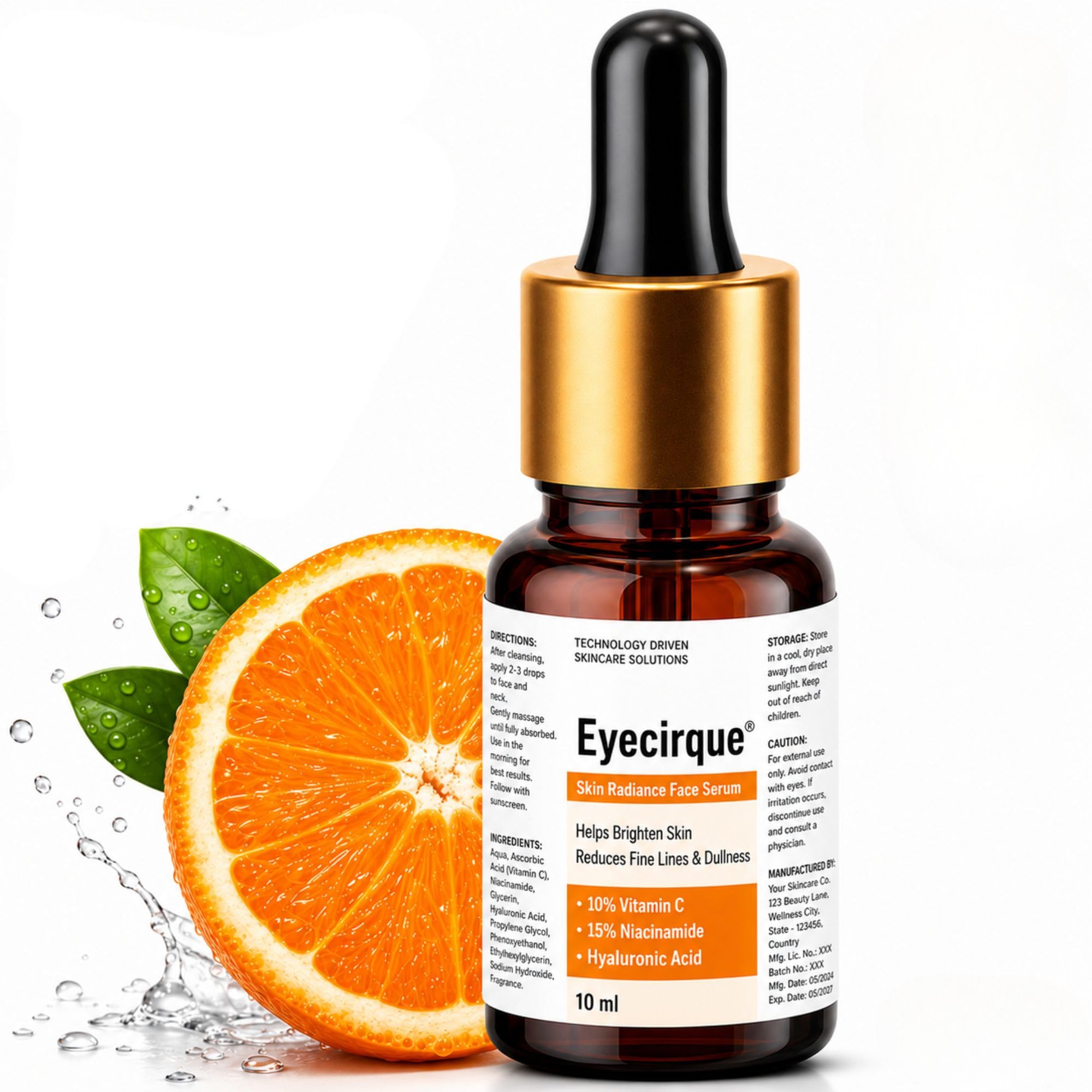 Eyecirque 10% Vitamin C Face Serum With 5% Niacinamide | Fades Dark Spots & Hydrates | Lightweight & NonSticky | For Oily, Dry,