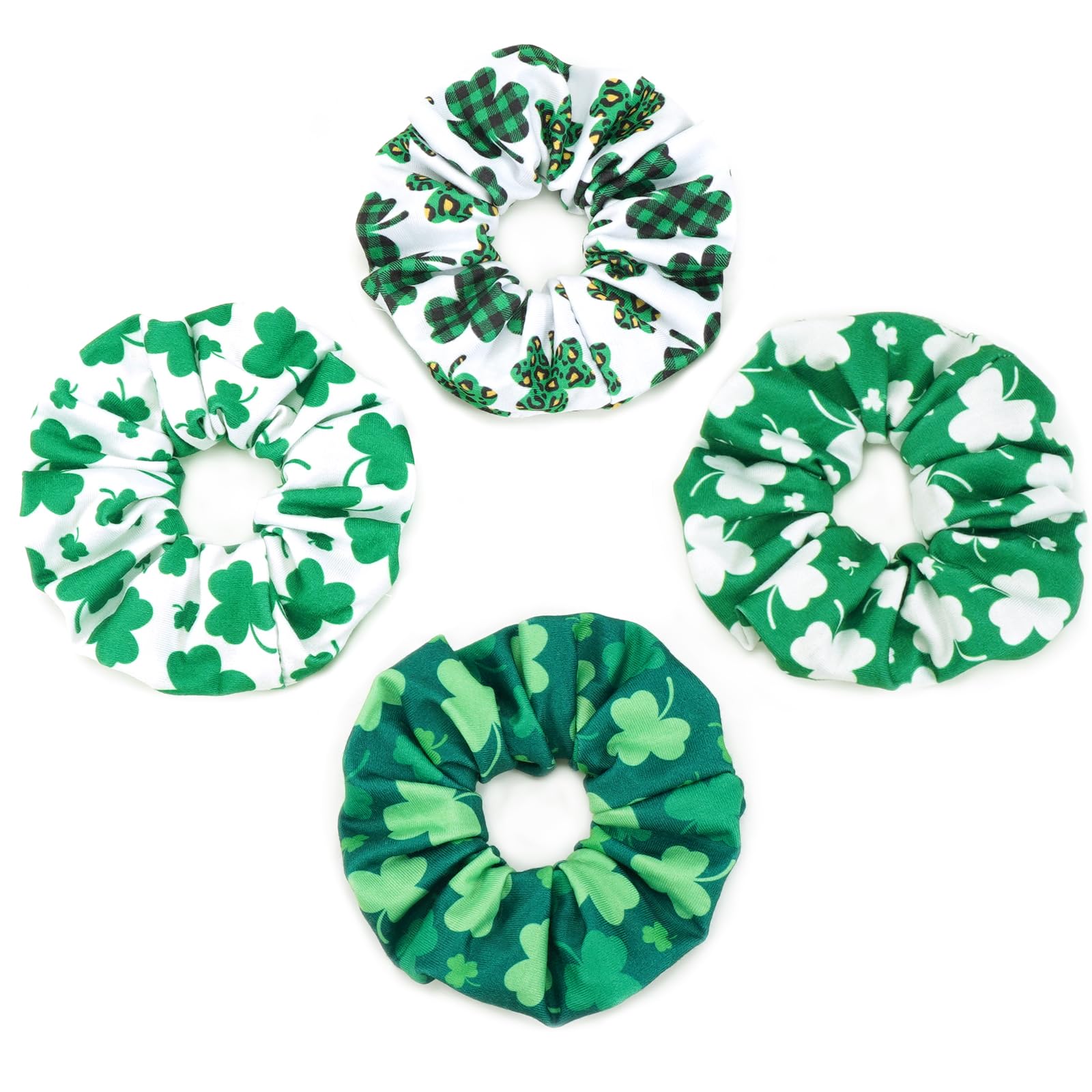 St. Patricks Day Hair Ties Green Shamrock Hair Scrunchies for Women Teen Girls Irish Lucky Leaf Hair Tie Elastic St. Patricks 