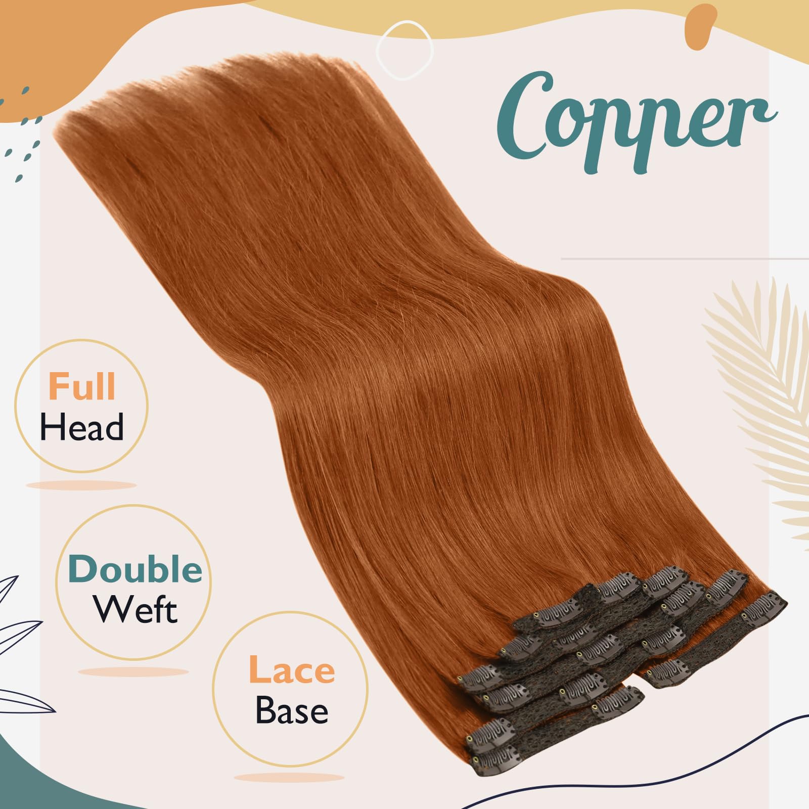 Sunny Copper Clip In Hair Extensions Human Hair Copper Clip In Extensions Colorful Clip In Copper Hair Extensions Real Human Hai