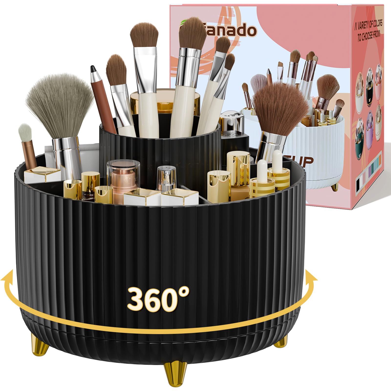 360 Rotate Makeup Brush Holder Organizer, Makeup Organizers Countertop, Makeup Organization And Skincare Storage With Gift Box P
