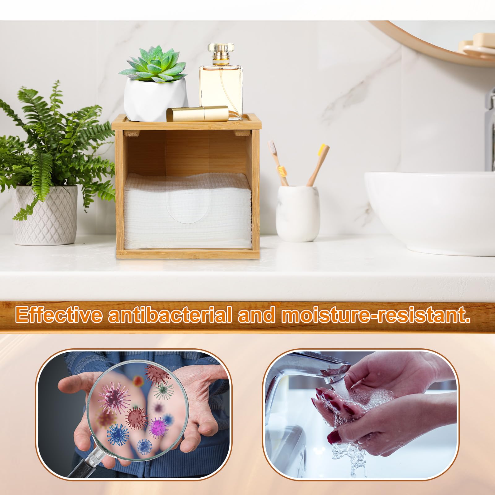 Chunful Disposable Face Towel Holder Box with Bamboo Lid, Acrylic Cosmetic Facial Towel Storage Container for Disposable Makeup