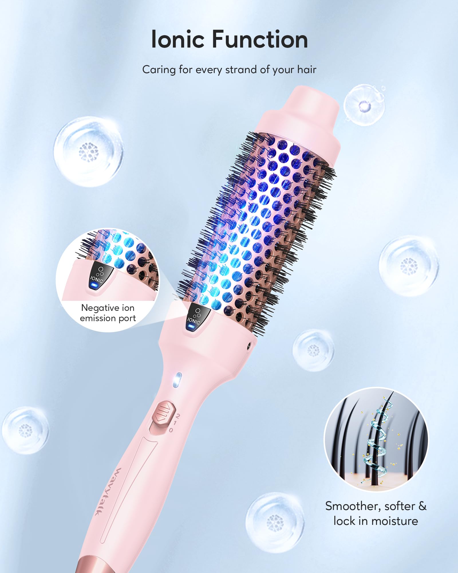 Wavytalk Thermal Brush, 1 1/2 Inch Ionic Heated Round Brush Creates Blowout Look, Thermal Round Brush Makes Hair Shinier & Smoot
