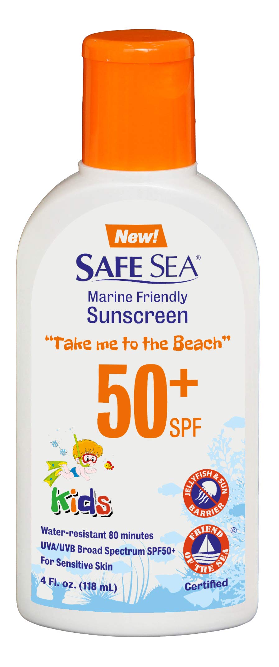 Safe Sea Jellyfish Sting-Blocking Sunscreen For Kids, Spf 50+ Lotion 4Oz, Waterproof, Biodegradable, Coral Reef-Safe - Body And