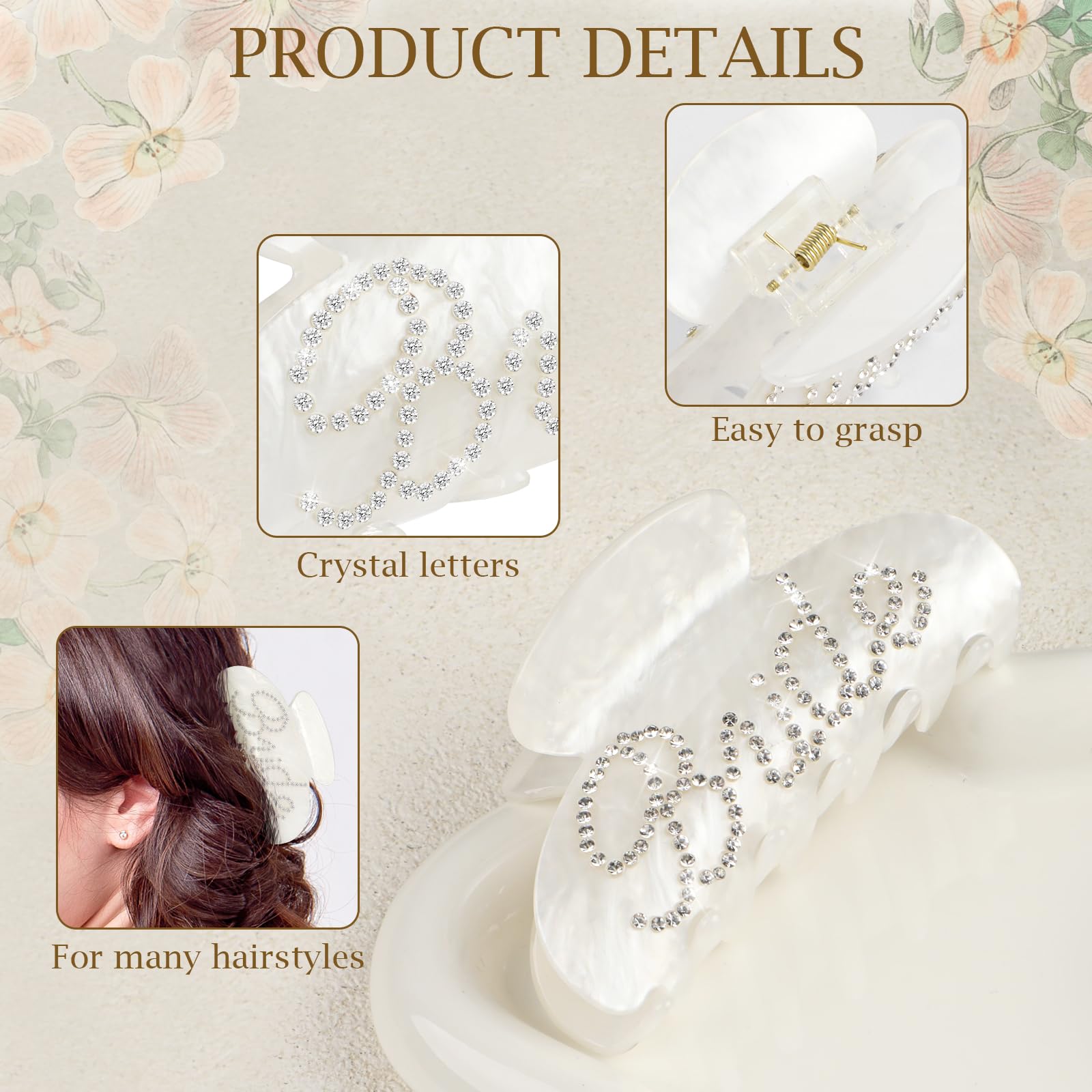 Gjinxi Bride Claw Hair Clip, White Acrylic Hair Clip With Rhinestone Bride Logo, Bride Bridesmaid Gift For Wedding, Banana Barre