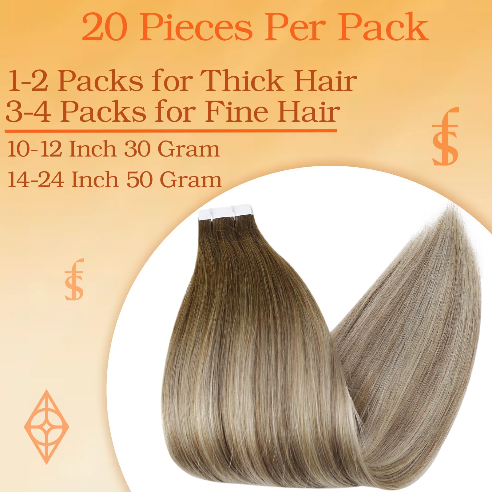 Full Shine Tape In Hair Extensions 20 Inch Human Hair Tape Hair Extensions Balayage Color 3 Dark Brown Fading To 8 And 22 Blonde