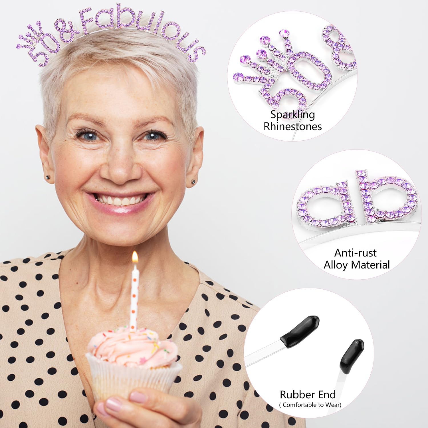 Atoden 50th Birthday Decorations for Women - Purple Head Band Hairband, Fabulous Gifts for Her