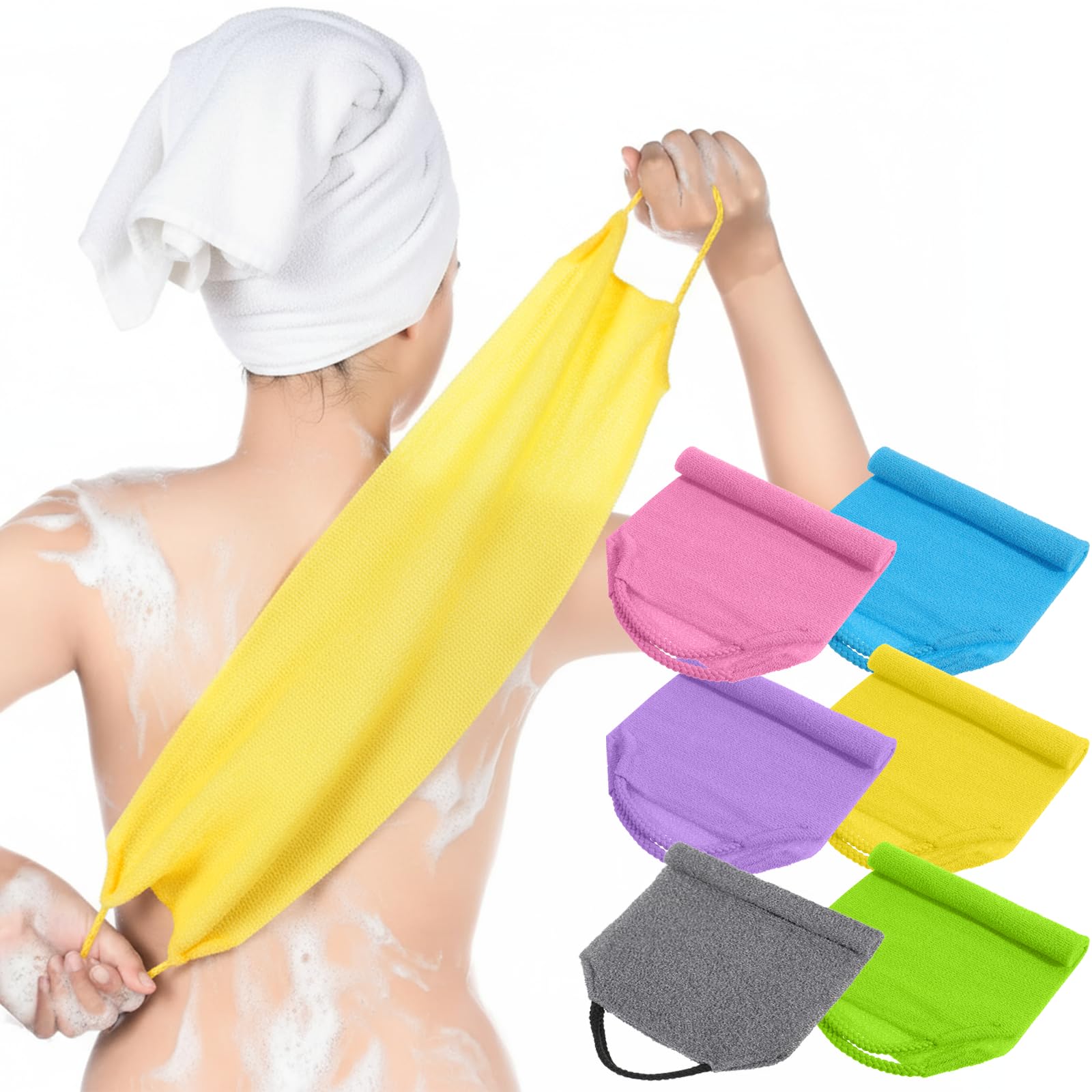 12 Pcs Exfoliating Back Scrubber for Shower with Handles Nylon Back Exfoliator Washers Stretchable Pull Strap Exfoliating Loofah