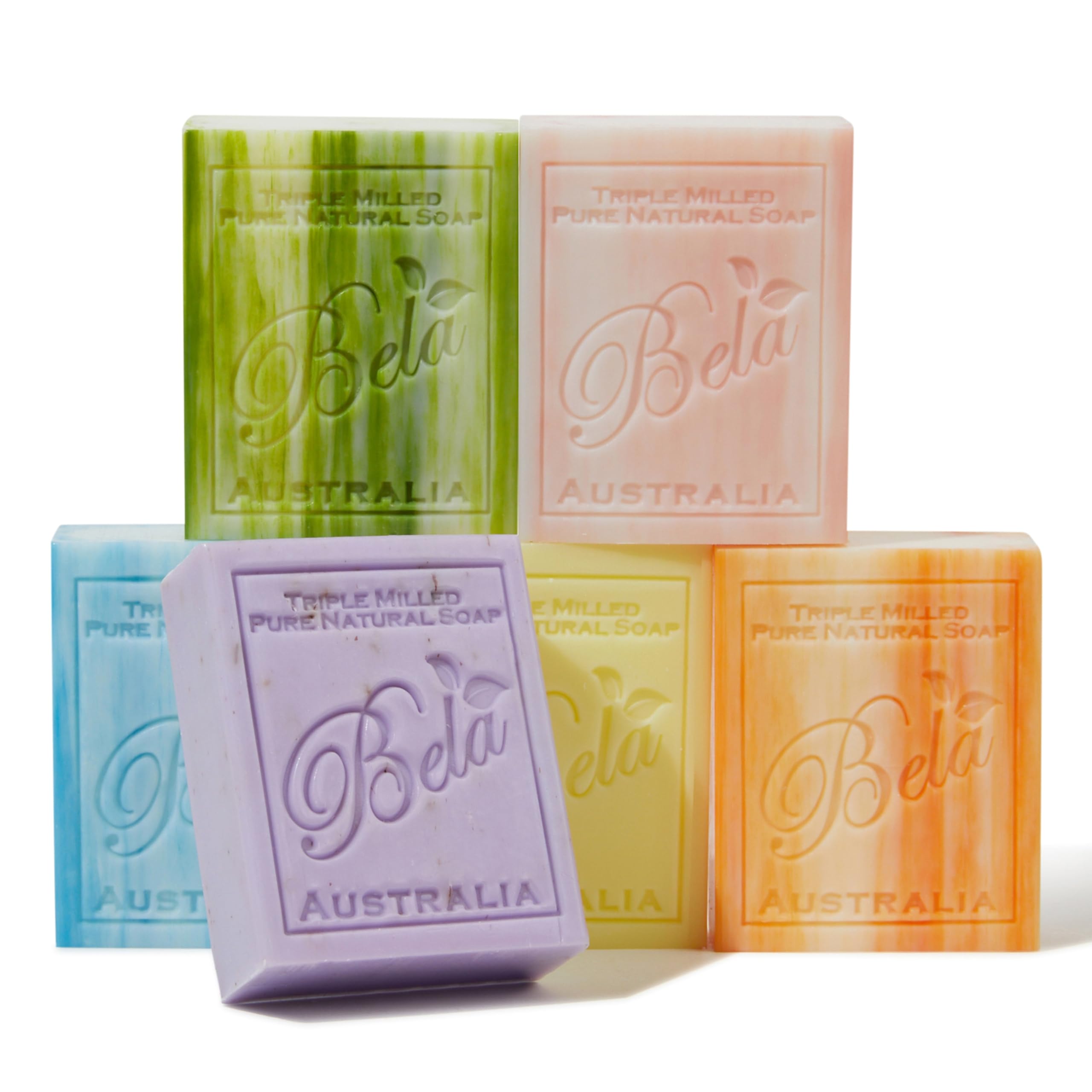 BELA Soap Variety Pack 3.3 OZ, Pack of 6, Long Lasting, French Triple Milled Bar Soap with Organic Shea Butter, Hand, Face and B
