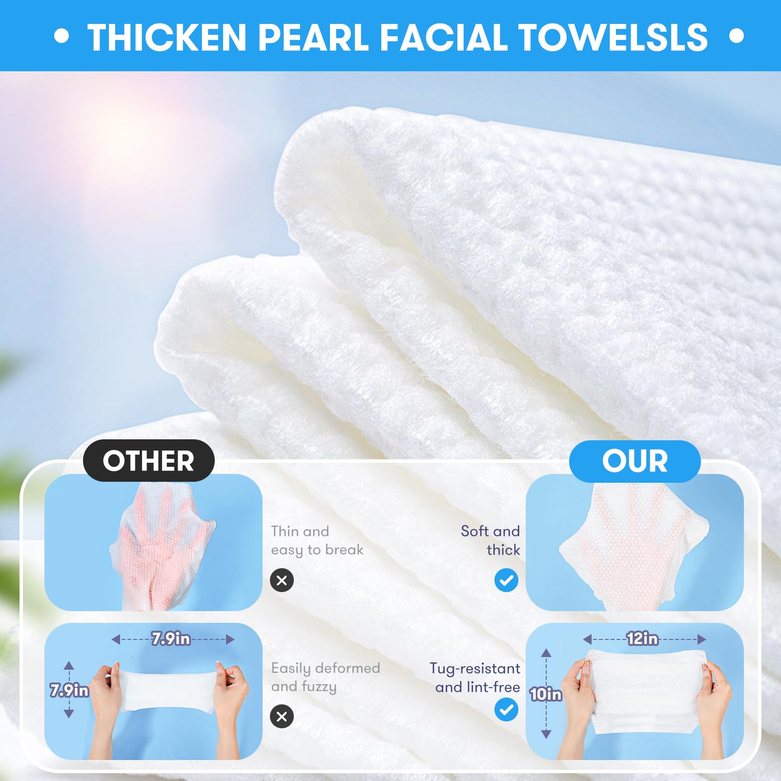 Beauntangly Disposable Face Towel, Xl Facial Towelettes Soft Thick Absorbent, Lint-Free Biodegradable Makeup Remover Dry Wipes F
