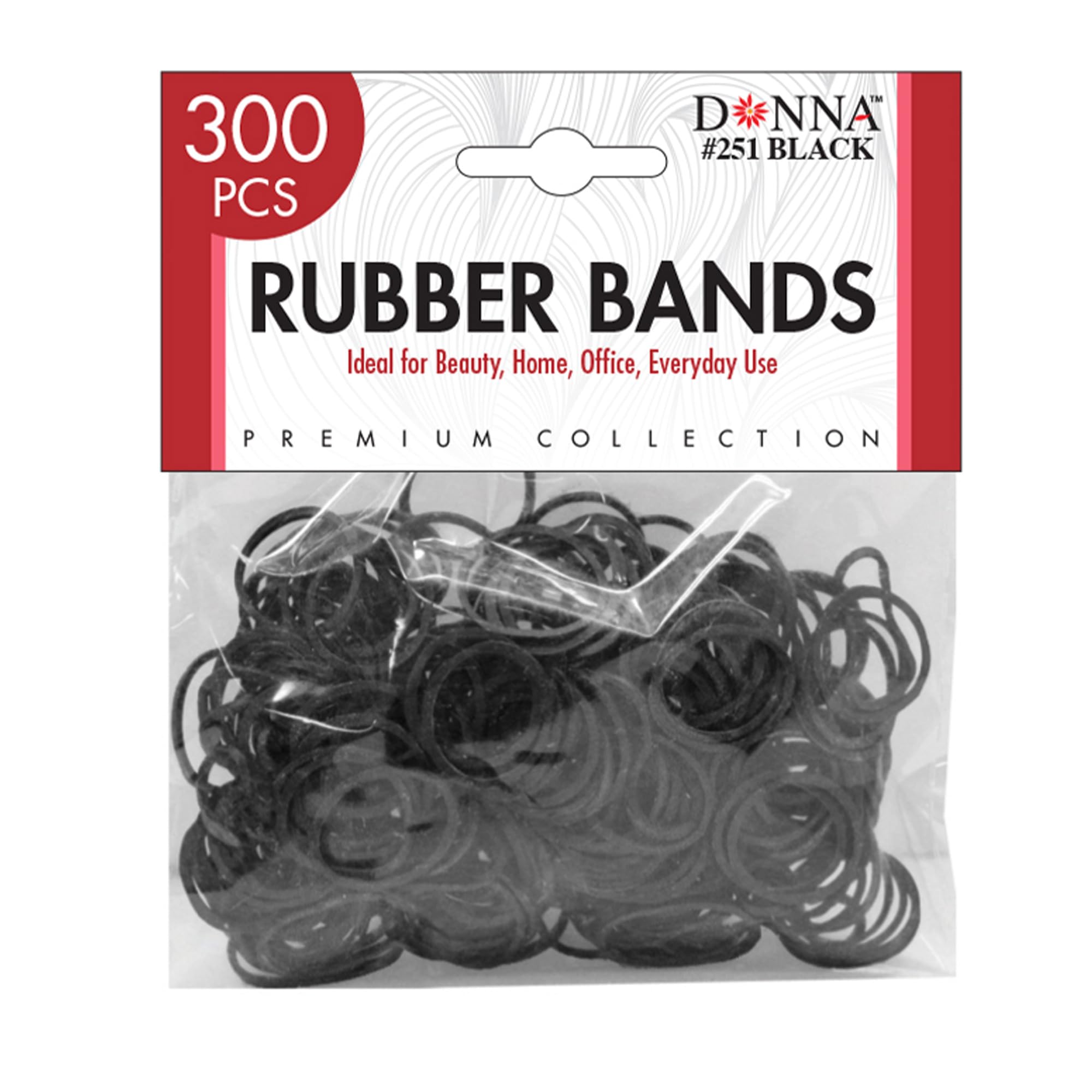 Donna 300ct Black Rubberbands for Braids, Twist, Locs or Ponytails 1pack of 300 Rubberbands Black