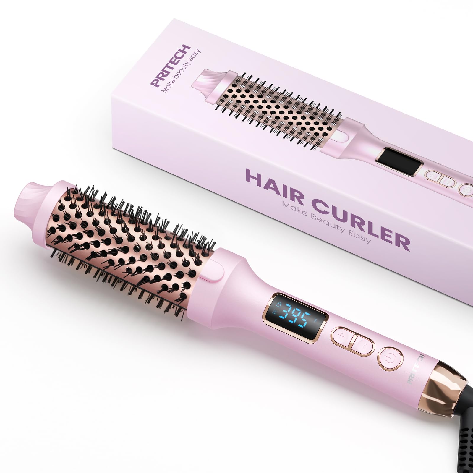 PRITECH Thermal Brush 1.5 inch, Heated Round Brush Creates Blowout Look, Ionic Curling Iron Brush with Adjustable Temperature, D
