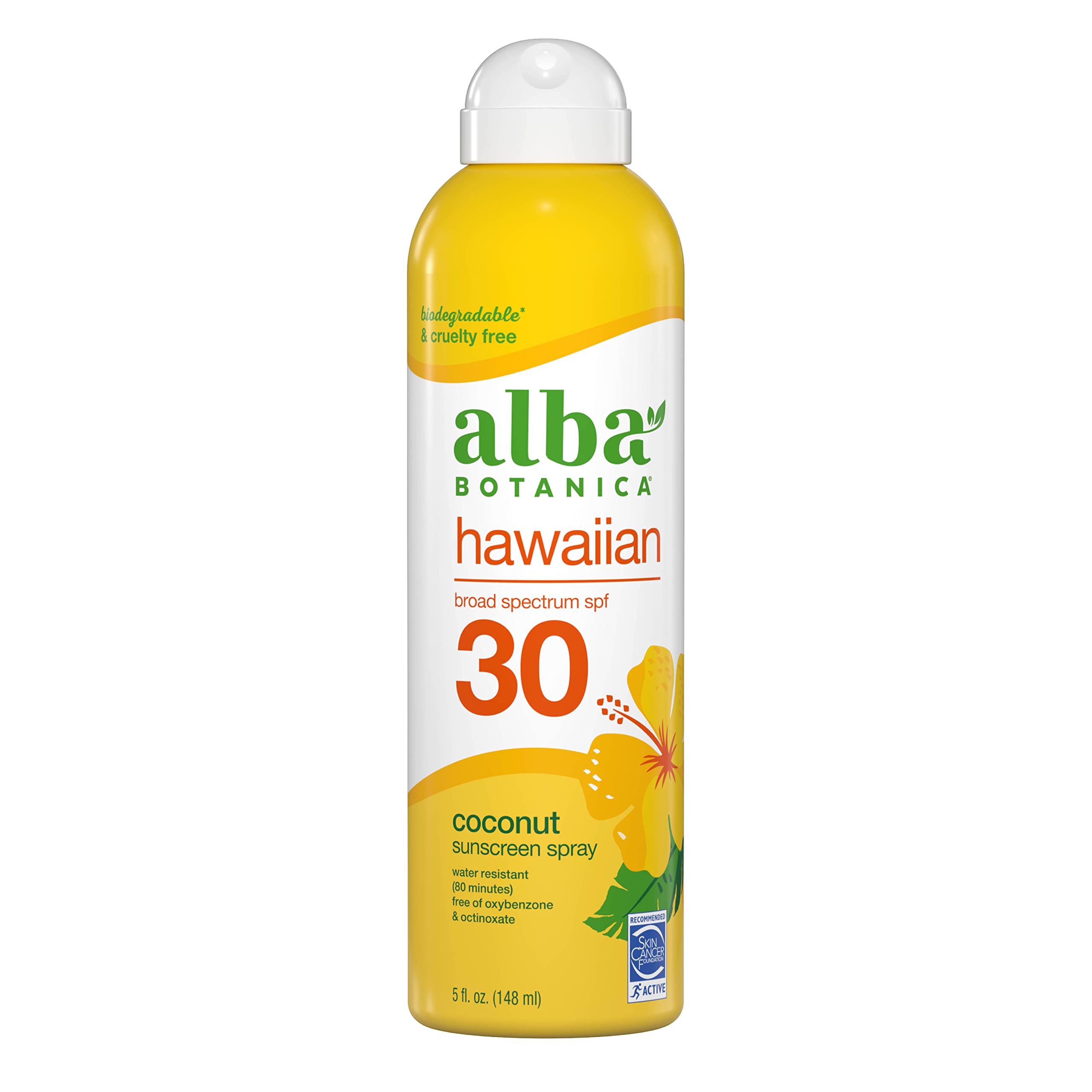 Alba Botanica Sunscreen Spray For Face And Body, Broad Spectrum Spf 30 Sunscreen, Hawaiian Coconut, Water Resistant And Biodegra
