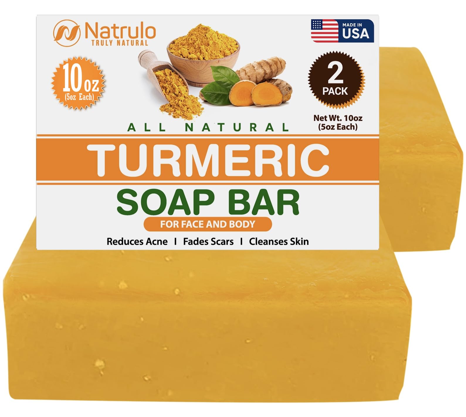 Turmeric Soap Bar for Face & Body - Natural Skin Brightening Soap for Dark Spots, Intimate Areas, Underarms - Turmeric Face Wash