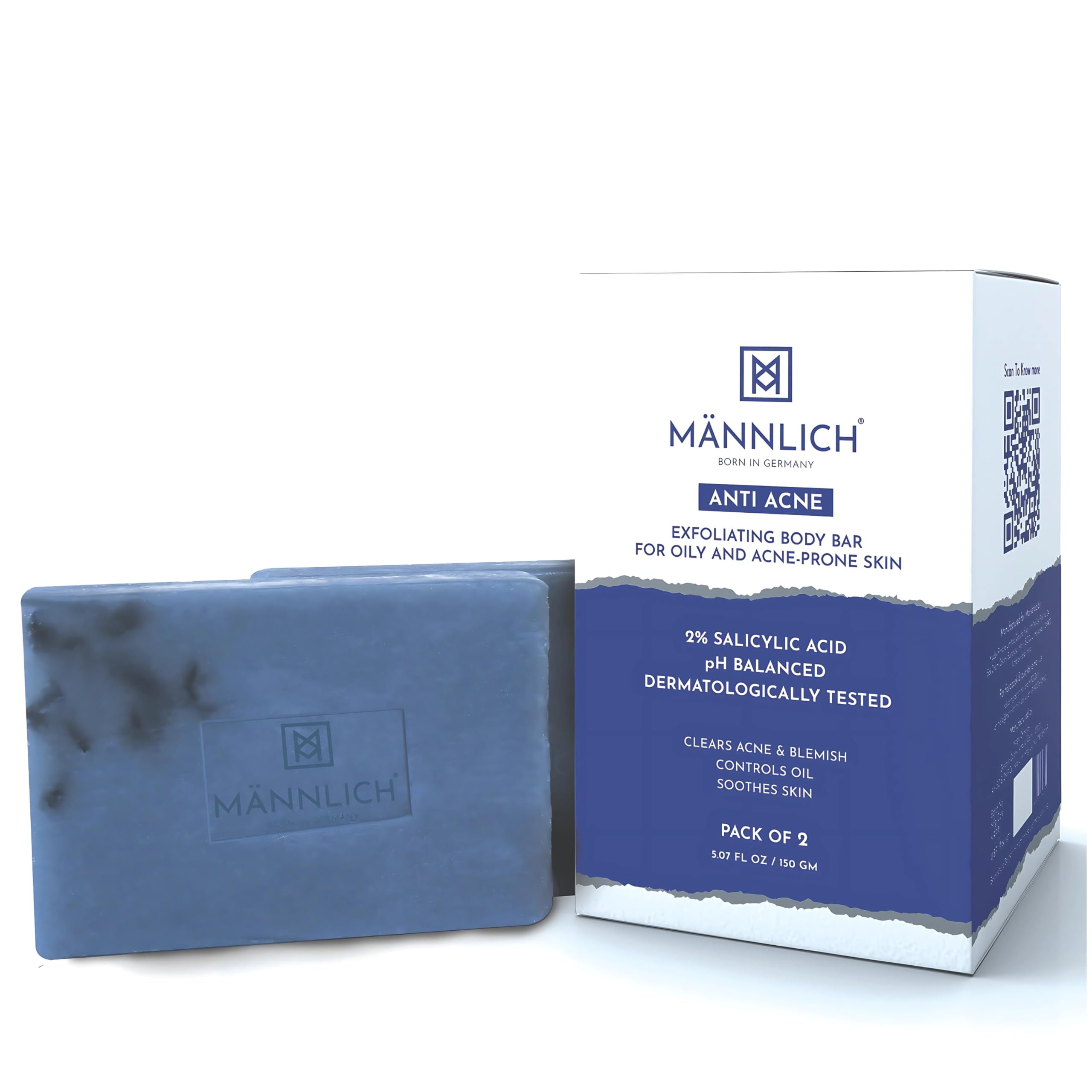 Mannlich AntiAcne Soap | Controls Excess Sebum | Handmade Body & Face Soap For AcneProne And Oily Skin | 2% Salicylic Acid, 2%