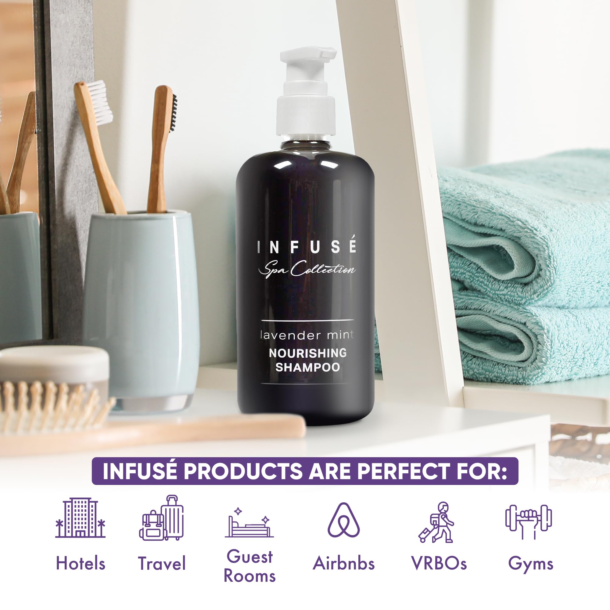1-Shoppe All-In-Kit | Infuse Lavender Mint Shampoo | Spa Collection | Hotel Amenities In Pump Bottle | 10.14 Oz. / 300 Ml (4 Bot