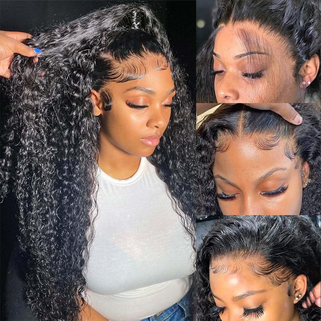 Hswpawk Lace Front Wigs Human Hair Pre Plucked 180% Density 13x6 Deep Wave Wigs Human Hair Glueless Wigs for Women Curly Wigs HD