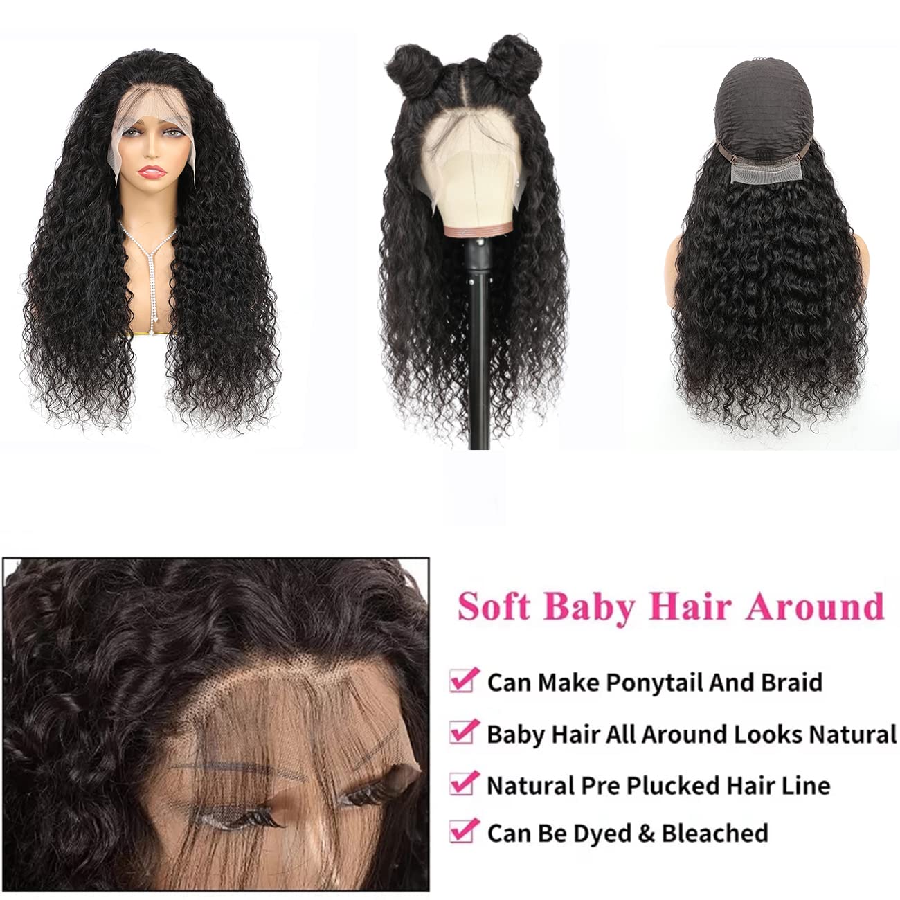 Water Wave Lace Front Wigs Human Hair Pre Plucked Baby Hair Hd Transparent Wet And Wavy Lace Wigs 180% Density Brazilian Glueles