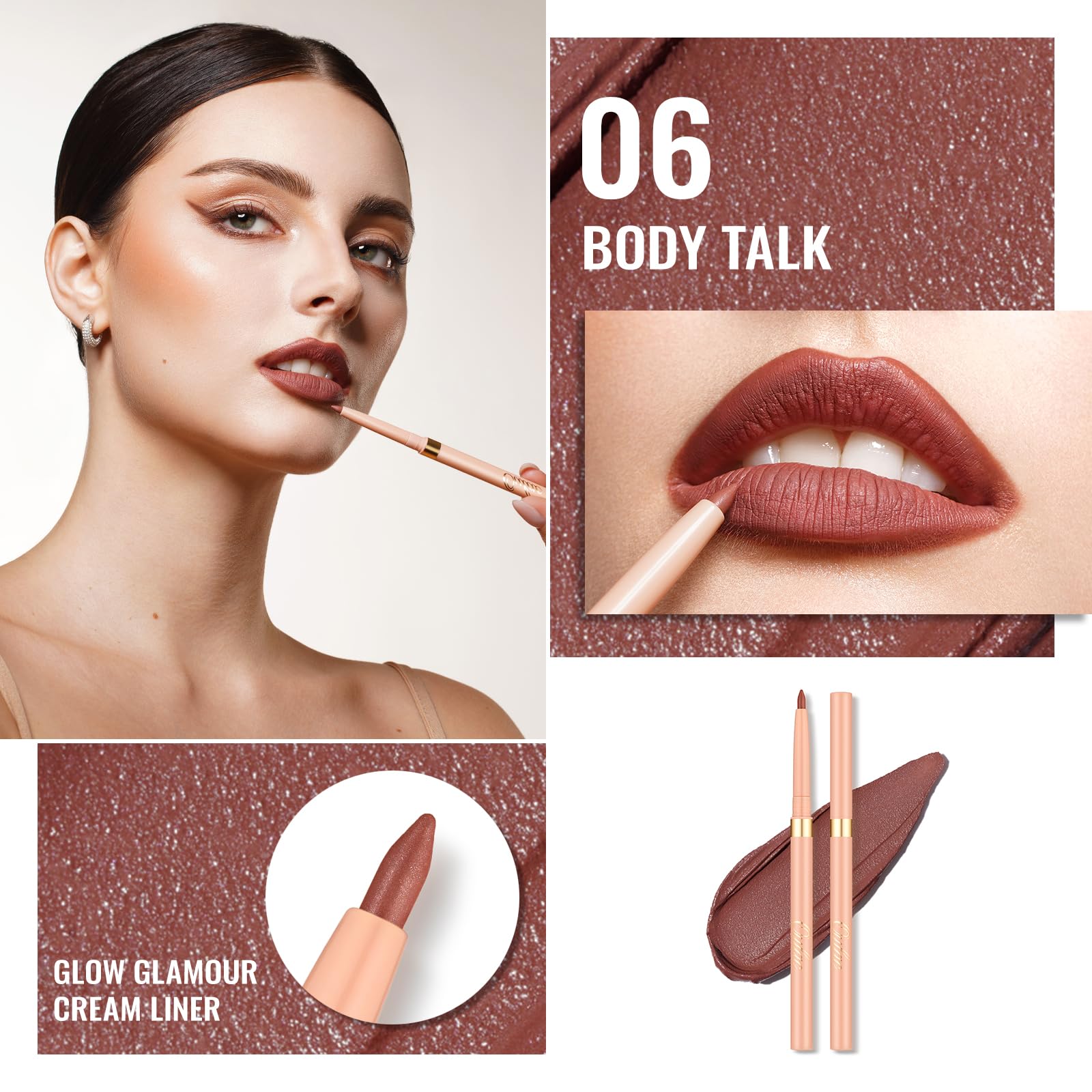Oulac Brown Lip Liner Pencil, Waterproof Retractable Lipliner Crayon, Smooth, Long-Lasting And Waterproof Formula, Contour Your