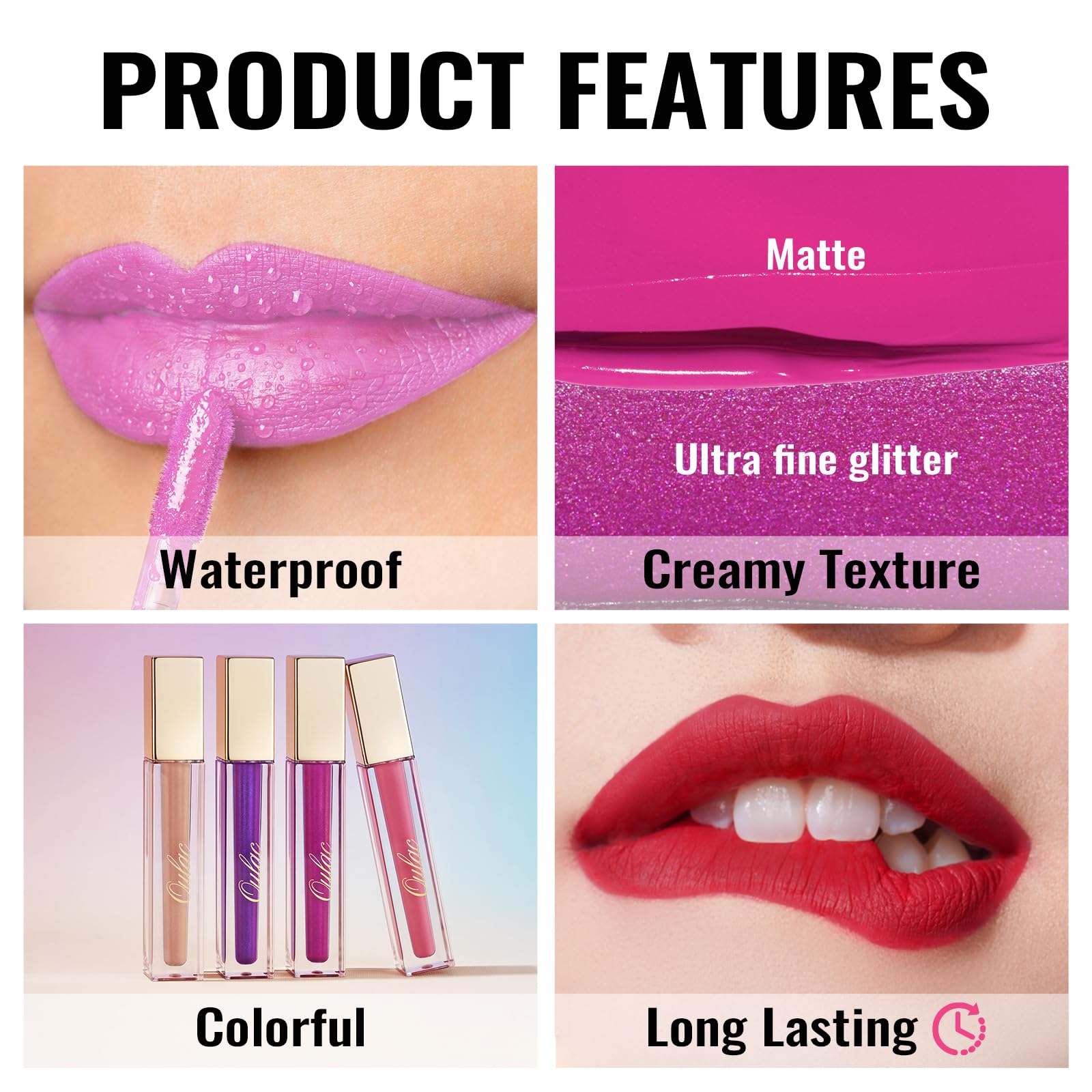 Oulac Matte Liquid Hot Pink Lipstick For Women, Long Lasting Lipstick Waterproof Lip Stain, No Transfer, Creamy High Pigmented F