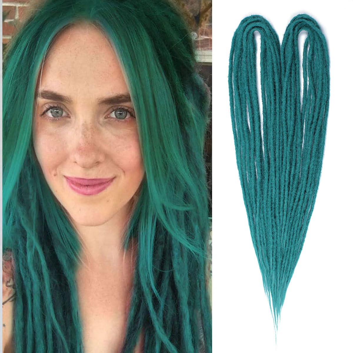 Kraler 18 Inch Castleton Green Double Ended Dreadlock Extensions, 20 Strands Handmade Synthetic DE Dreads Extensions, Thin 0.6cm