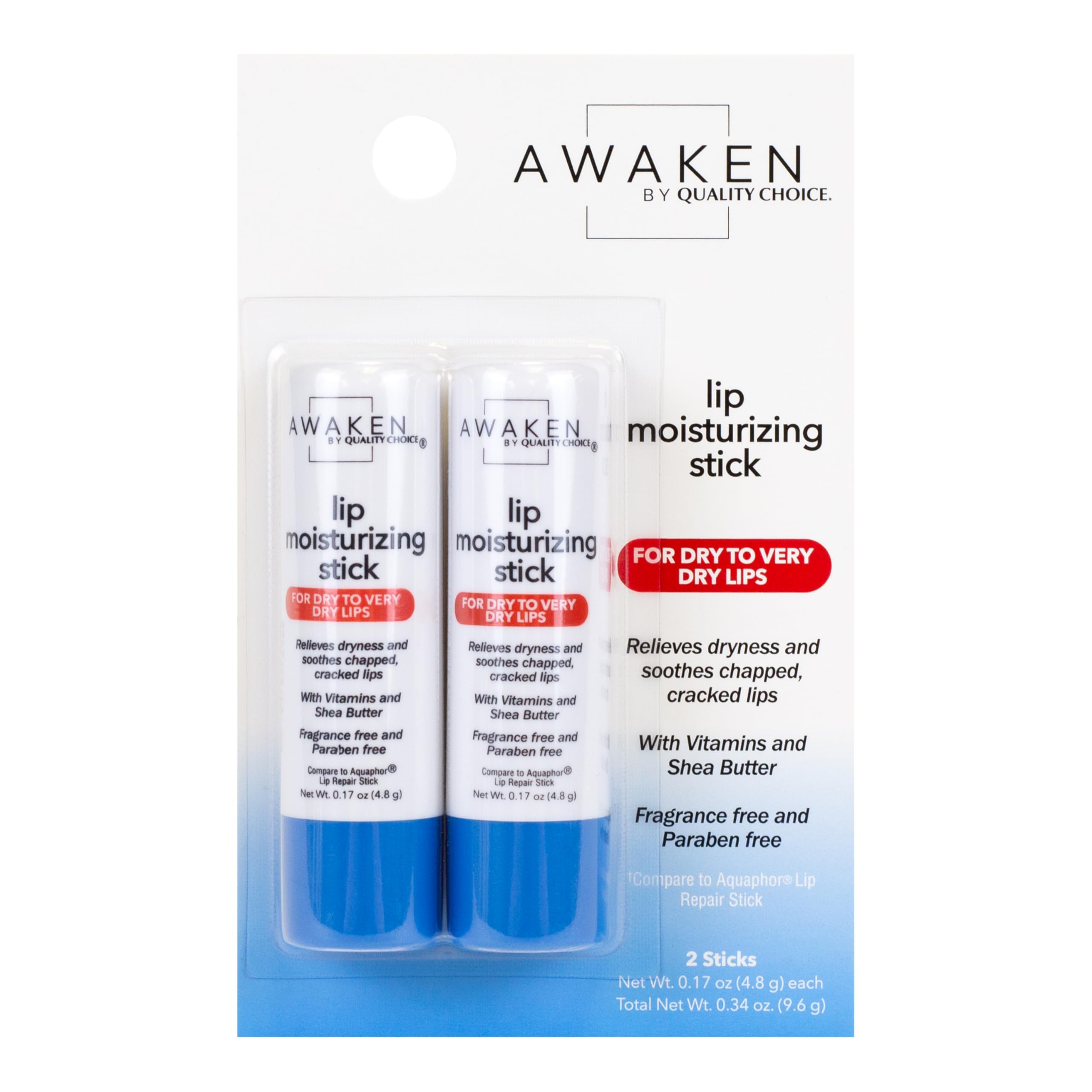 Awaken Lip Moisturizing Stick Relieves Dryness and Soothes Chapped, Cracked Lips LongLasting Moisture Fragrance Free, Paraben F