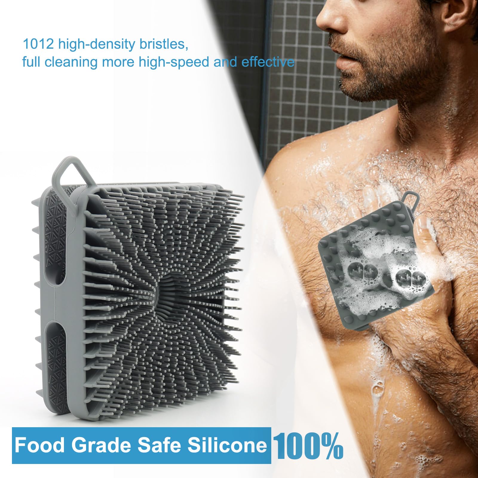 Wetang Silicone Body Scrubber Men, Dual-Sided Design Exfoliating Body Scrubber And Scalp Massager, Shower Scrubber For Body, Sil