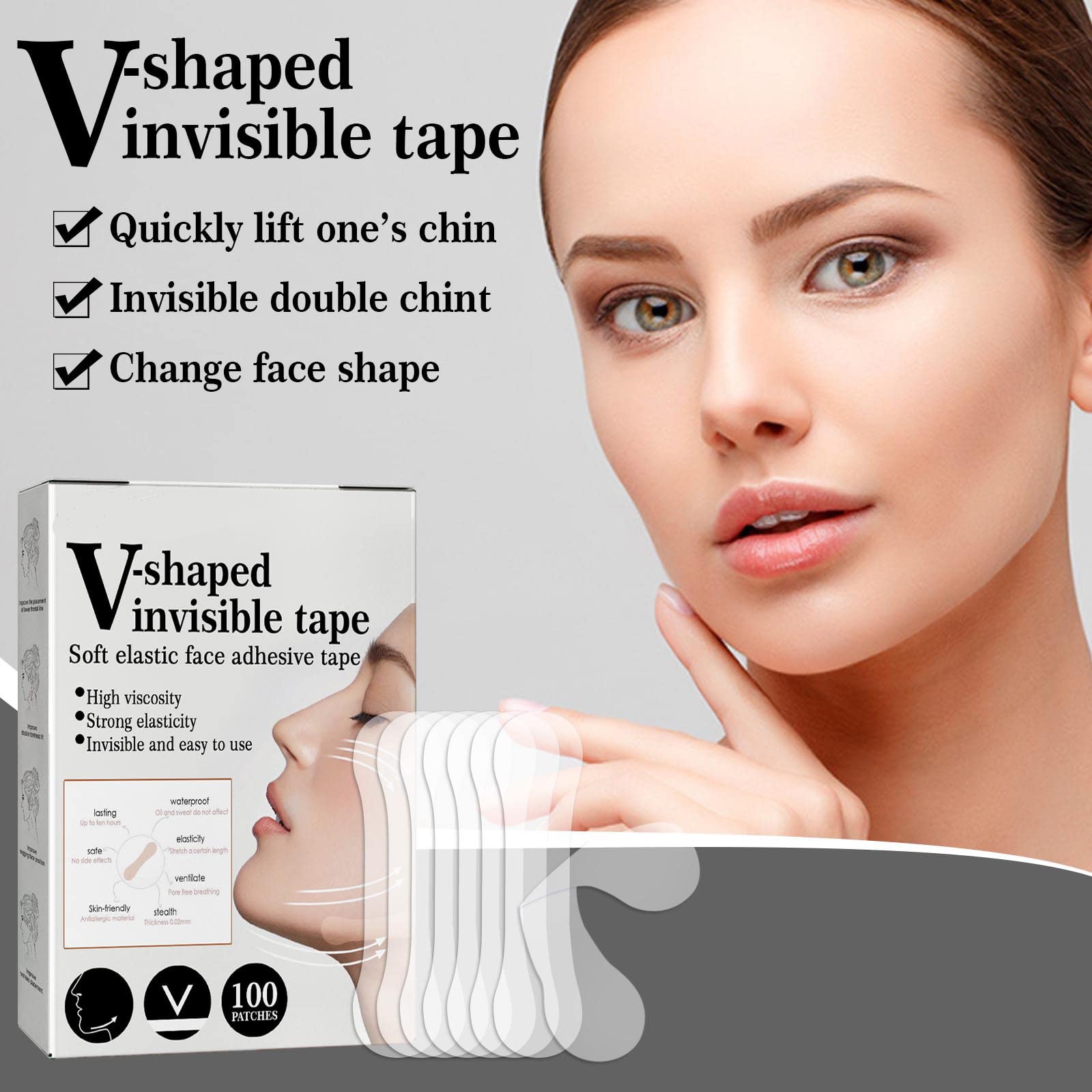 Wxyinspas 100 Pcs Face Lift Tape, Face Tape Lifting Invisible For V-Shape, Anti Wrinkle, Neck, Eyes, Jowls, Double Chin, Makeup