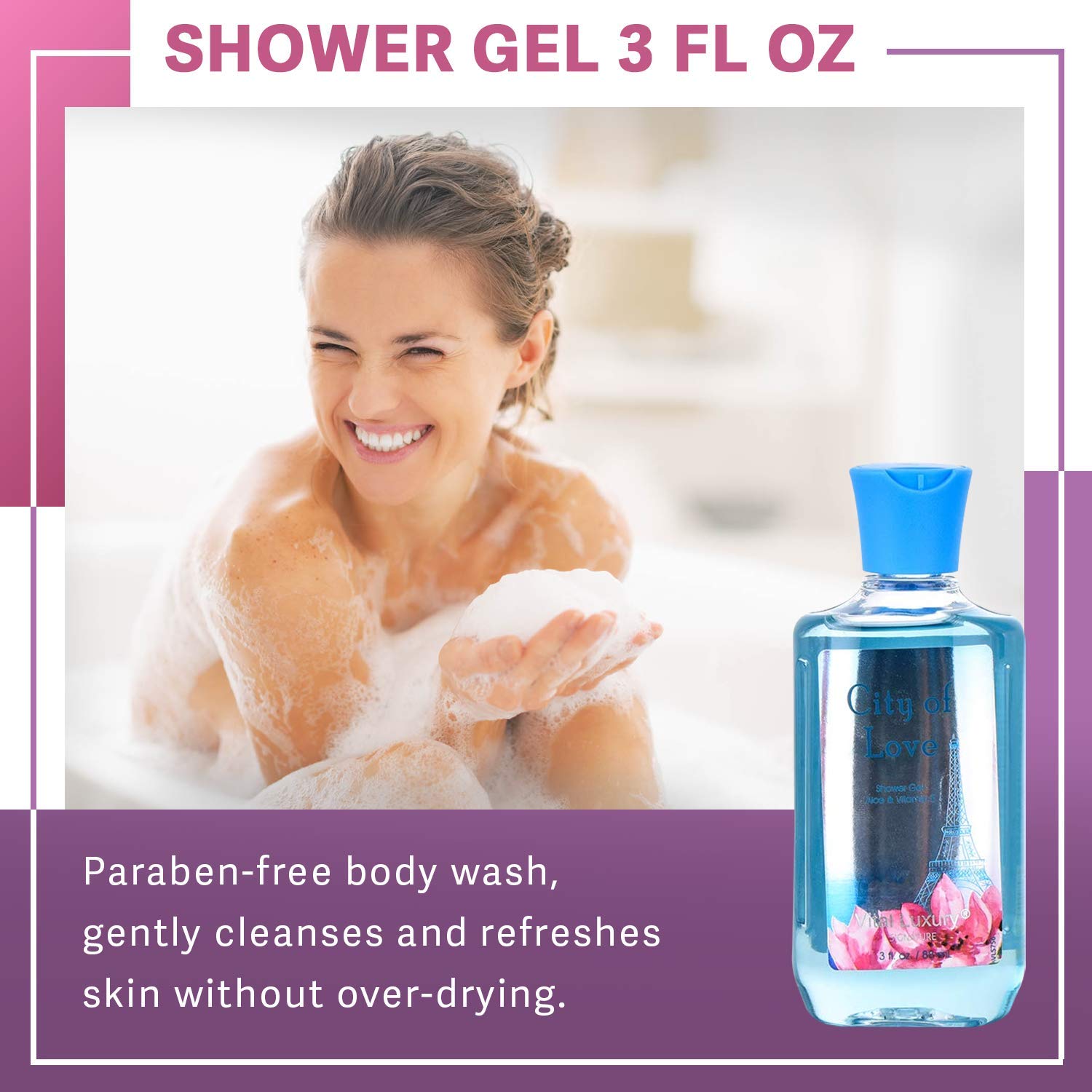 Vital Luxury Bath & Body Care Travel Set - Home Spa Set With Body Lotion, Shower Gel And Fragrance Mist (City Of Love)