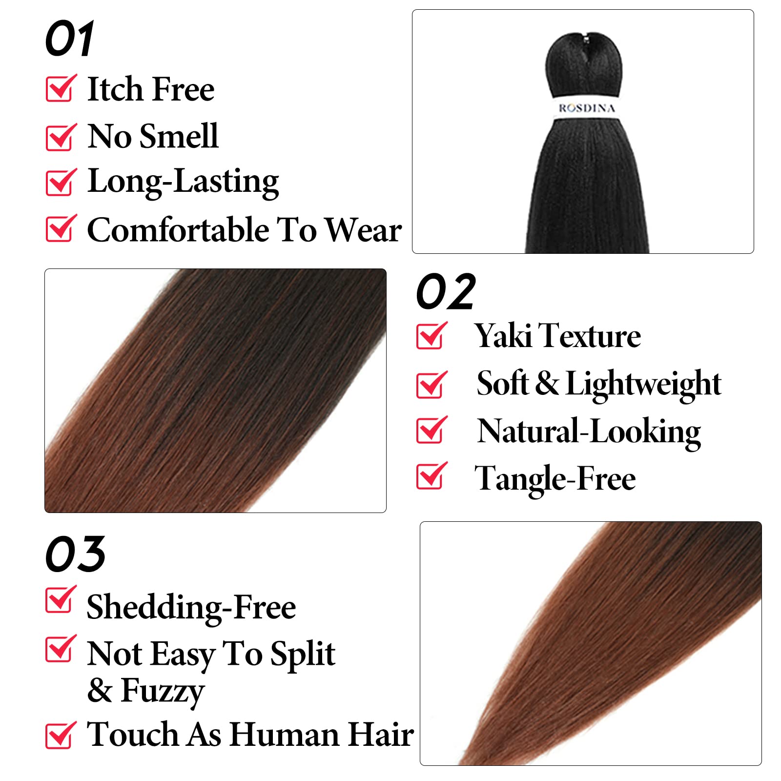 Rosdina Pre-Stretched Braiding Hair - 24 Inch 8 Packs Ombre Brown Long Braiding Hair For Twist Or Box Braids, Yaki Texture Hot W