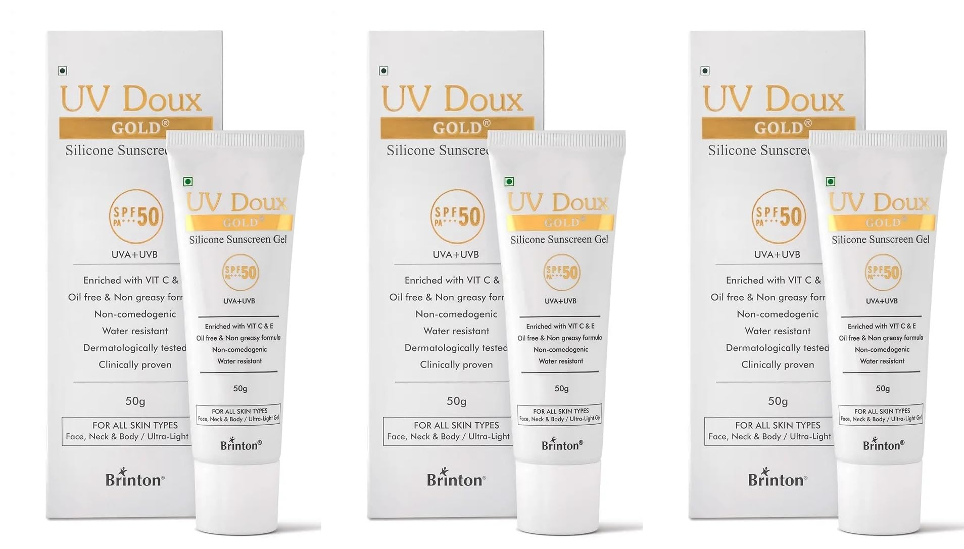 Uv Doux Gold Silicone Sunscreen Gel Spf 50 Pa+++ |IndiaS No.1 Dermatologist Recommended Brand |InVitro, InVivo Tested | Vitami