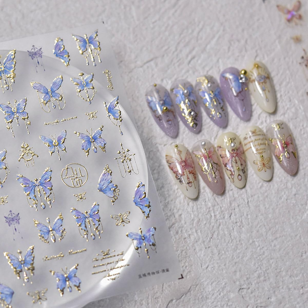 Butterfly Nail Art Stickers Decals 5D Butterfly Nail Stickers Blue Seashell Shinny Butterfly Nails Design 5D Embossed Nail Decal