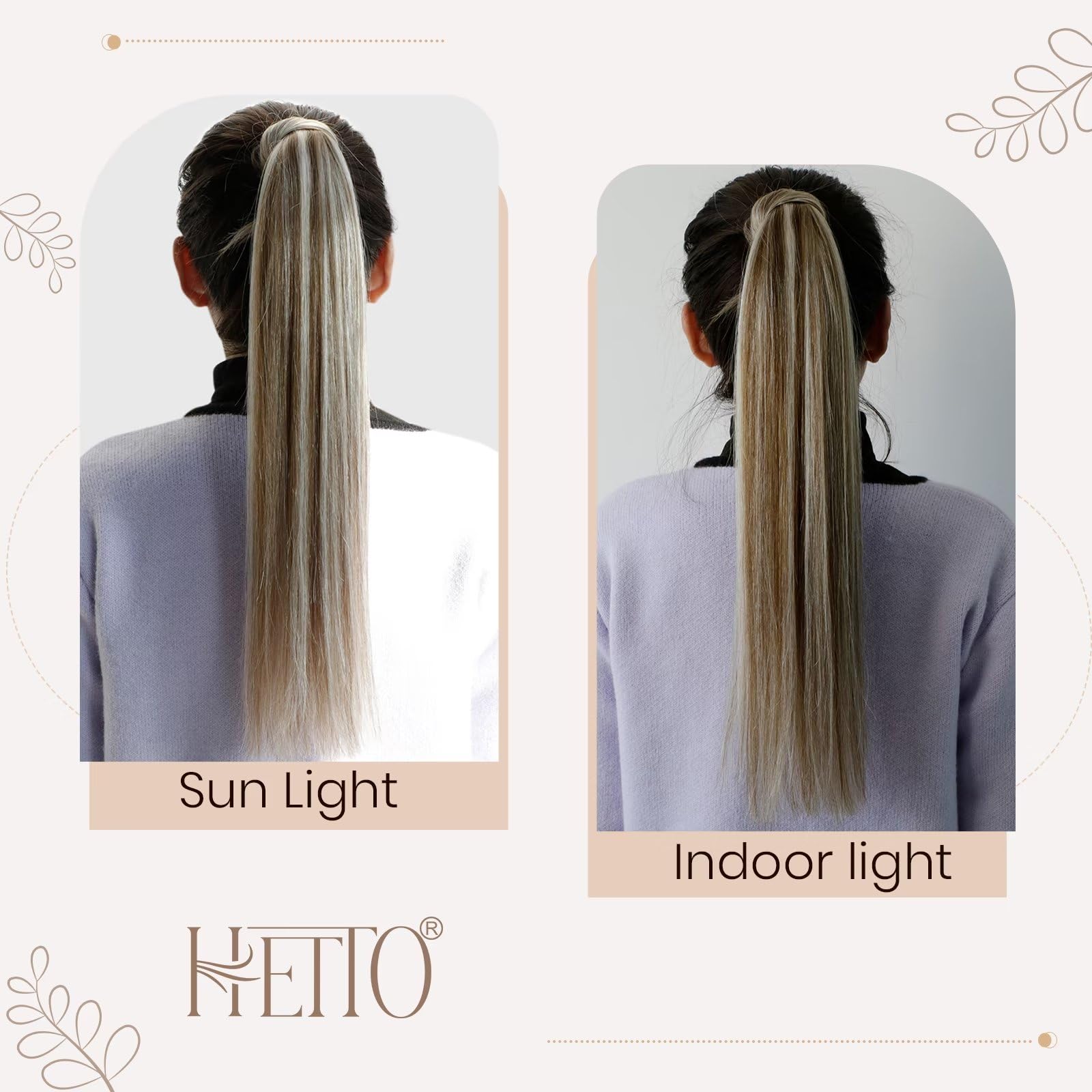 Hetto 20 Inch Ponytail Human Hair Extension Ponytails Hair Extensions Real Human Hair Clip In Ponytail Extension Human Hair #10/