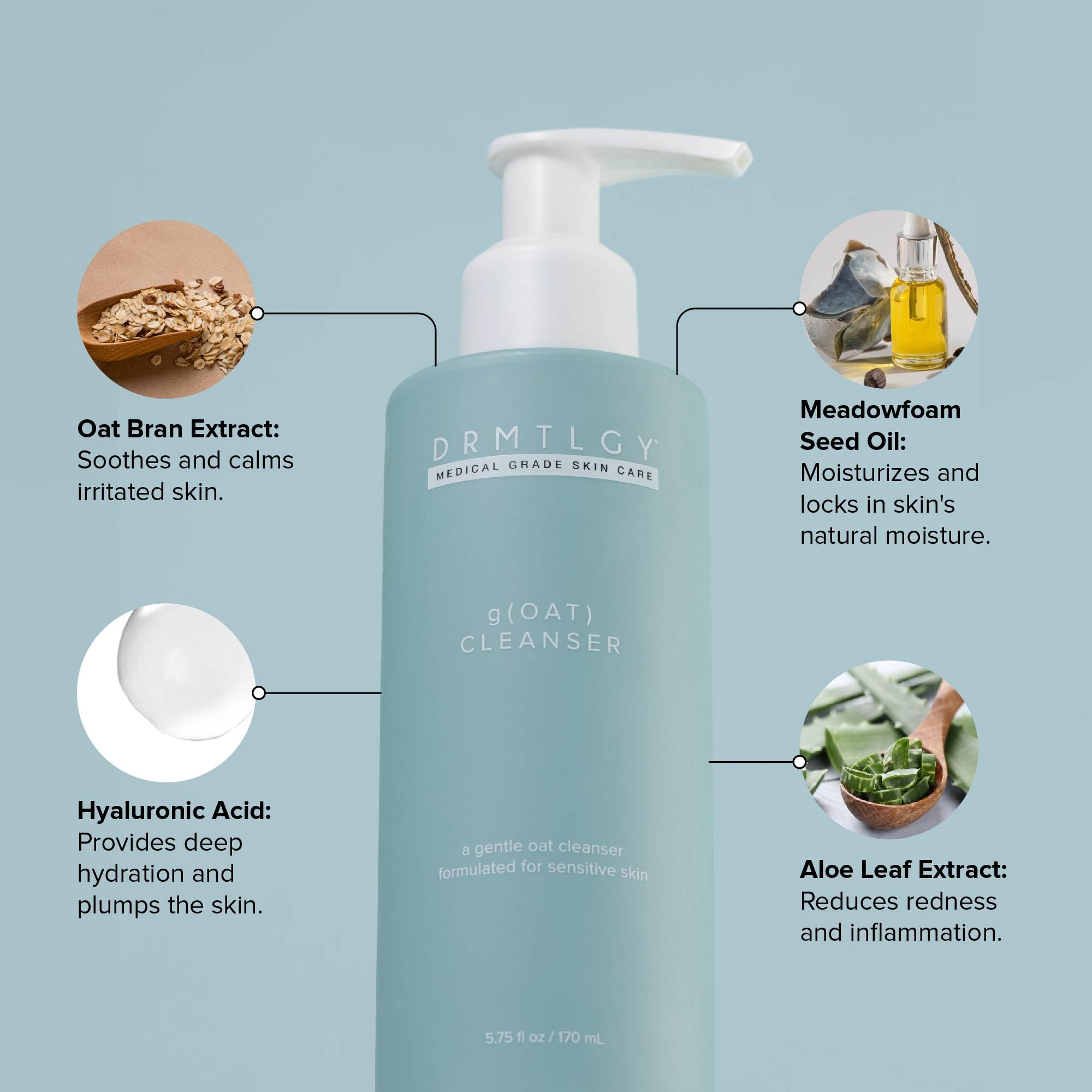 DRMTLGY gOAT Cleanser - Lightweight, Moisturizing Face Wash For Sensitive Skin, Oat + Hyaluronic Acid + Aloe Extract, Hydrating