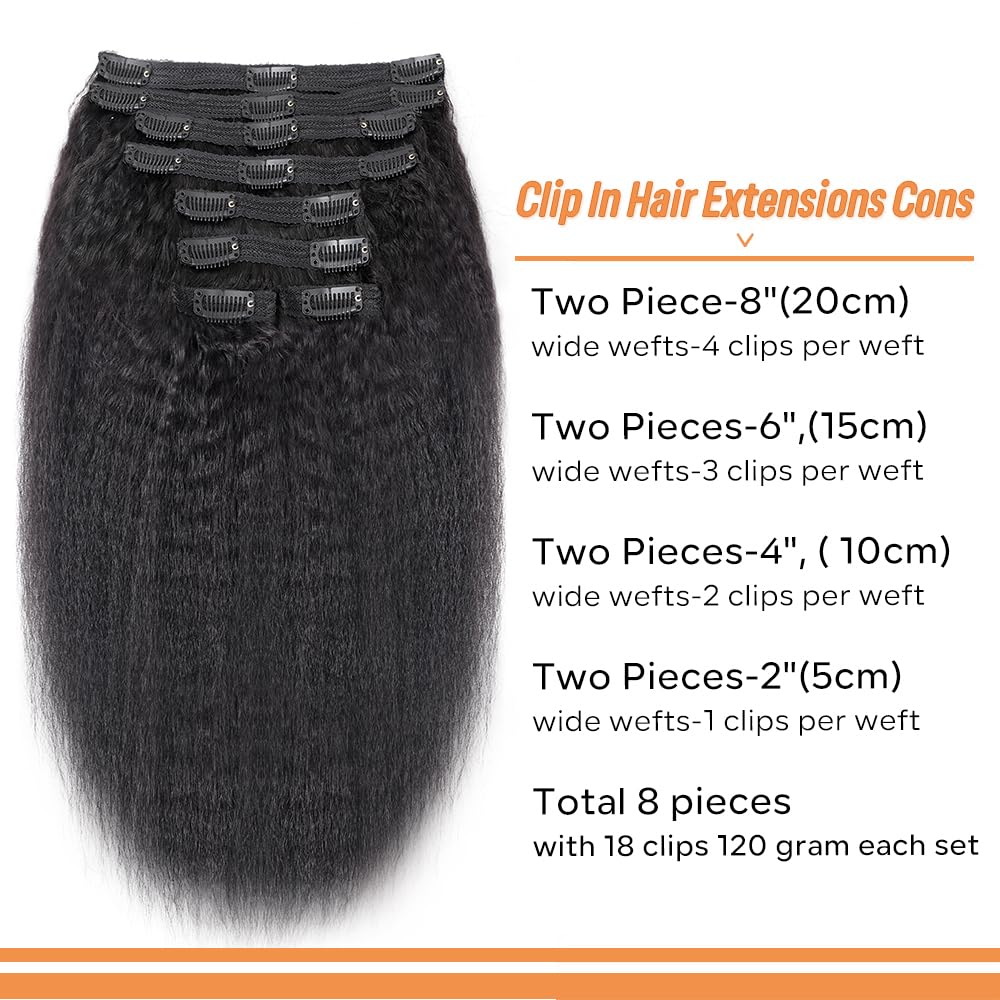 Pobokix Clip in Hair Extensions Real Human Hair Extensions Kinky Straight Brazilian Virgin Human Hair Clip in Extensions for Wom