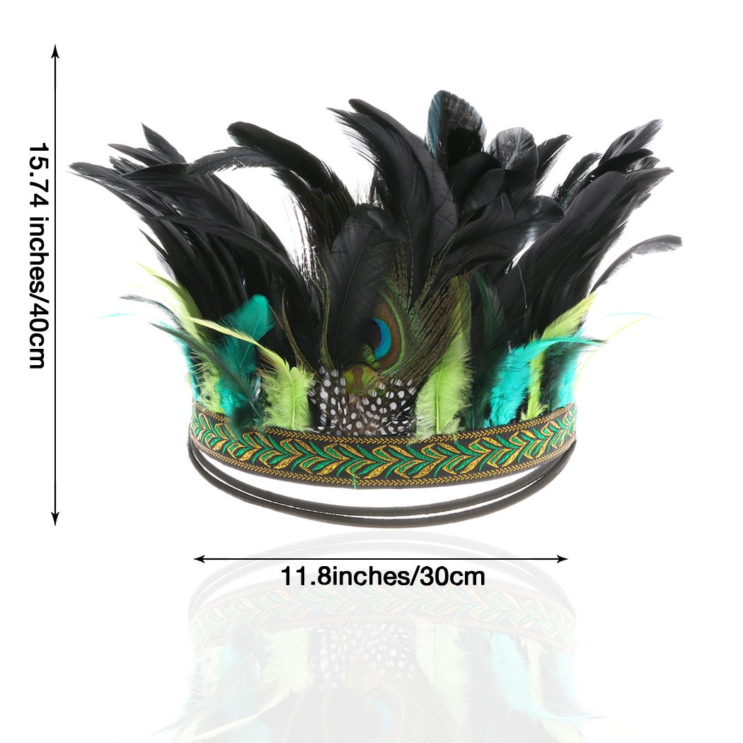 Aukmla Peacock Feather Fascinator Decorative Feather Headpiece Crown Headdress Costume Headband For Party (Green)